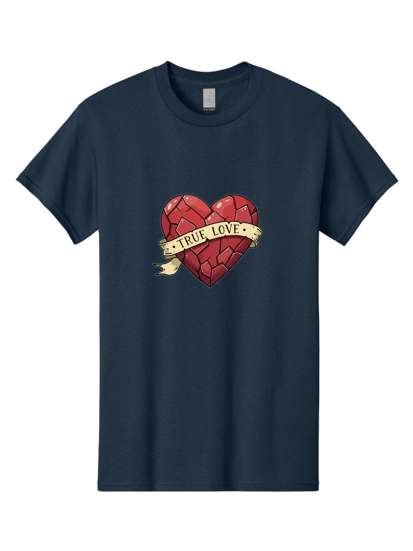 True-Love-10 Men'S Graphic Tee, 100% Cotton, Comfortable Casual Summer Wear, Machine Washable, Shattered Heart, Broken Heart, True Love, Vintage Style, Tattoo Art, Heartbreak, Love Symbol, Red Heart, Beige Ribbon Bae310
