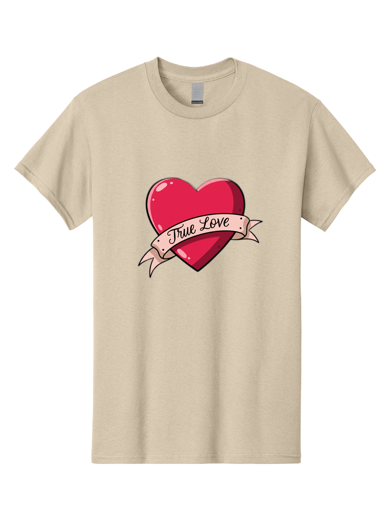 True-Love-2 Men'S Graphic Tee, 100% Cotton, Comfortable Casual Summer Wear, Machine Washable, Sweetheart Tattoo Design, Heart With Ribbon, True Love Phrase, Tattoo Art, Valentine Symbol, Love Heart Bae311
