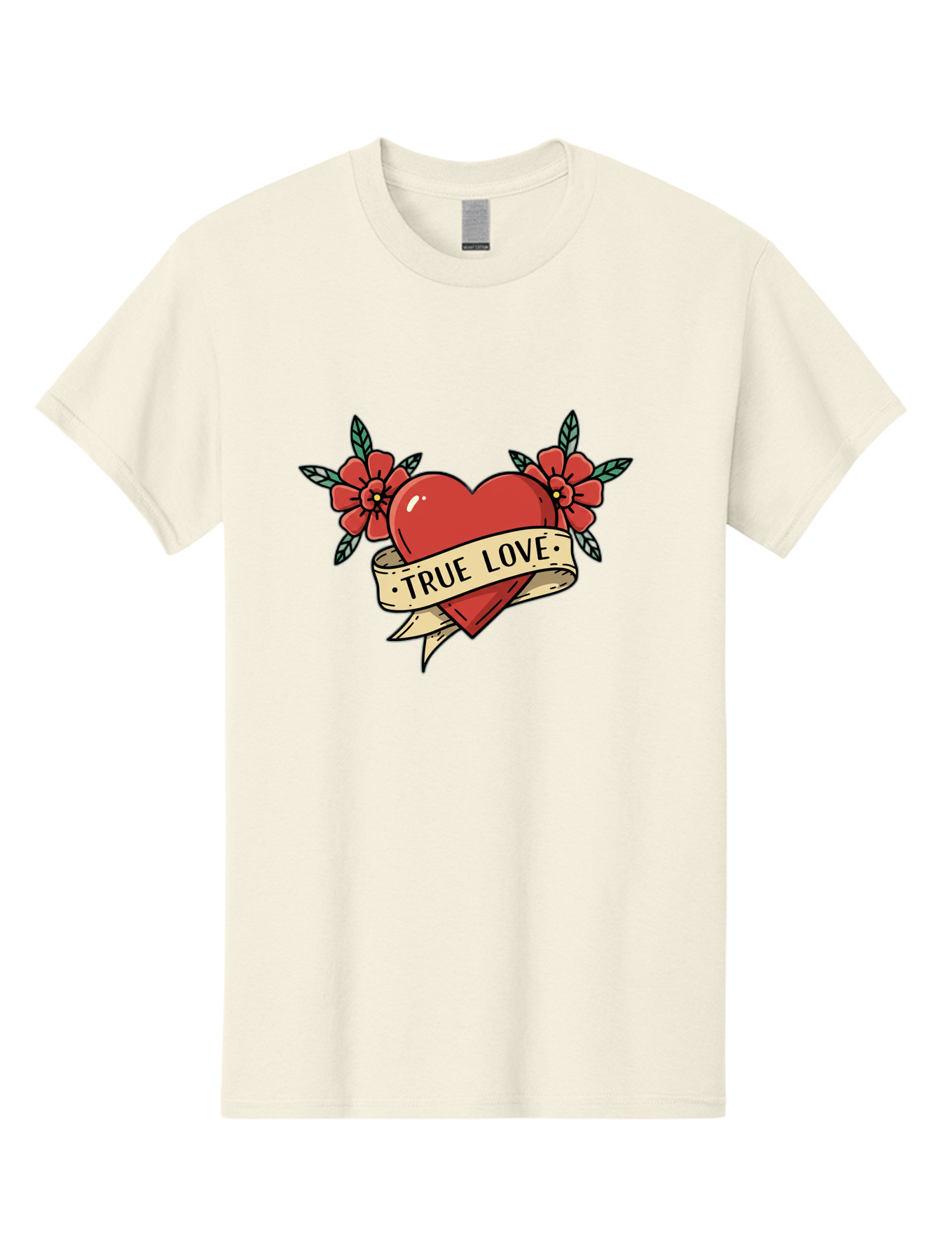 True-Love-4 Men'S Graphic Tee, 100% Cotton, Comfortable Casual Summer Wear, Machine Washable, Red Heart, True Love, Vintage Tattoo, Floral Design, Red Flowers, Love Symbol, Classic Tattoo Art, Heart With Ribbon, Retro Style Bae313