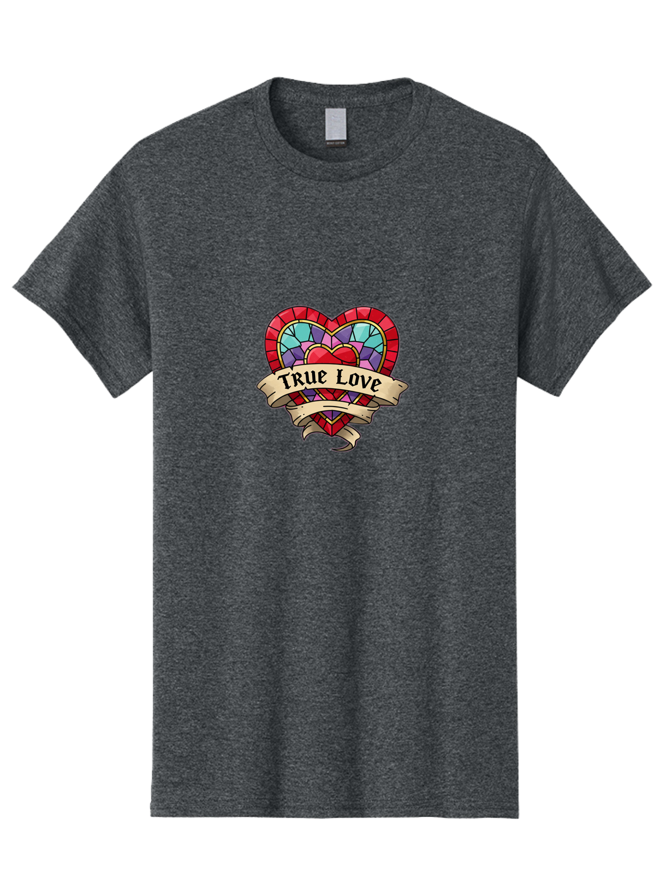 True-Love-5 Men'S Graphic Tee, 100% Cotton, Comfortable Casual Summer Wear, Machine Washable, Tattoo Style Heart, Stained Glass Heart, True Love, Valentine'S Day, Love Symbol, Heart Shaped, Romantic Gesture, Colorful Heart, Vintage Love Bae314