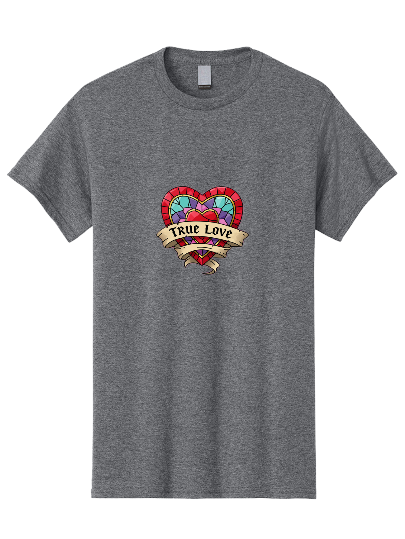 True-Love-5 Men'S Graphic Tee, 100% Cotton, Comfortable Casual Summer Wear, Machine Washable, Tattoo Style Heart, Stained Glass Heart, True Love, Valentine'S Day, Love Symbol, Heart Shaped, Romantic Gesture, Colorful Heart, Vintage Love Bae314