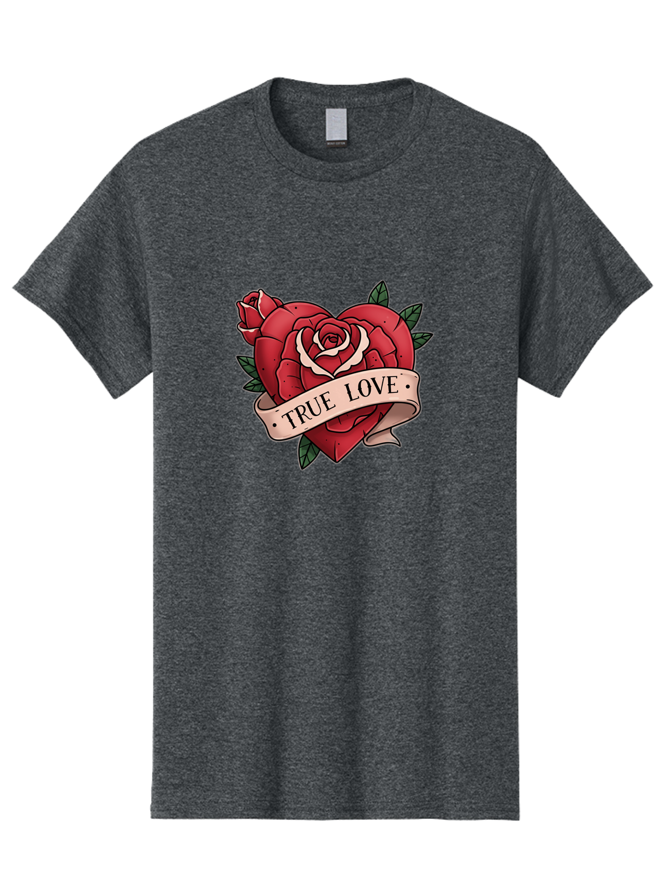 True-Love-9 Men'S Graphic Tee, 100% Cotton, Comfortable Casual Summer Wear, Machine Washable, Red Roses, True Love Banner, Vintage Tattoo Style, Symbolic Love, Classic Romance, Elegant Design, Beautiful Flowers, Floral Art Bae318
