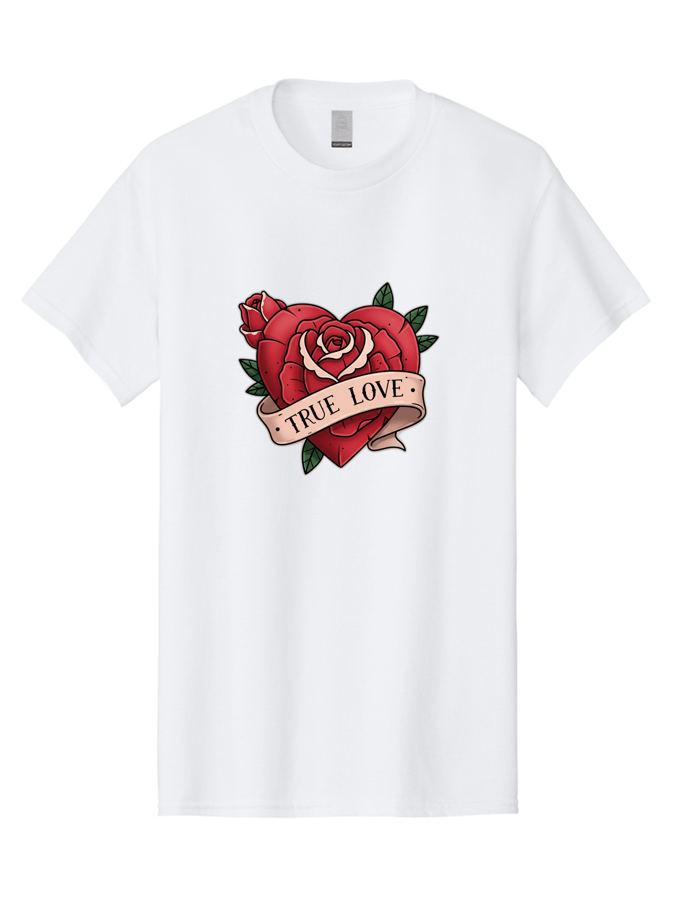 True-Love-9 Men'S Graphic Tee, 100% Cotton, Comfortable Casual Summer Wear, Machine Washable, Red Roses, True Love Banner, Vintage Tattoo Style, Symbolic Love, Classic Romance, Elegant Design, Beautiful Flowers, Floral Art Bae318