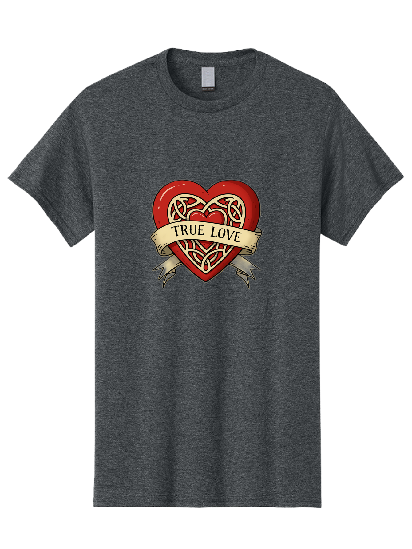 True-Love-Heart-1 Men'S Graphic Tee, 100% Cotton, Comfortable Casual Summer Wear, Machine Washable, Red Heart, Celtic Knotwork Design, True Love, Vintage Banner, Romantic Symbol, Tattoo Art, Love Theme, Heart Shape, Classic Design, Love Symbol Bae319
