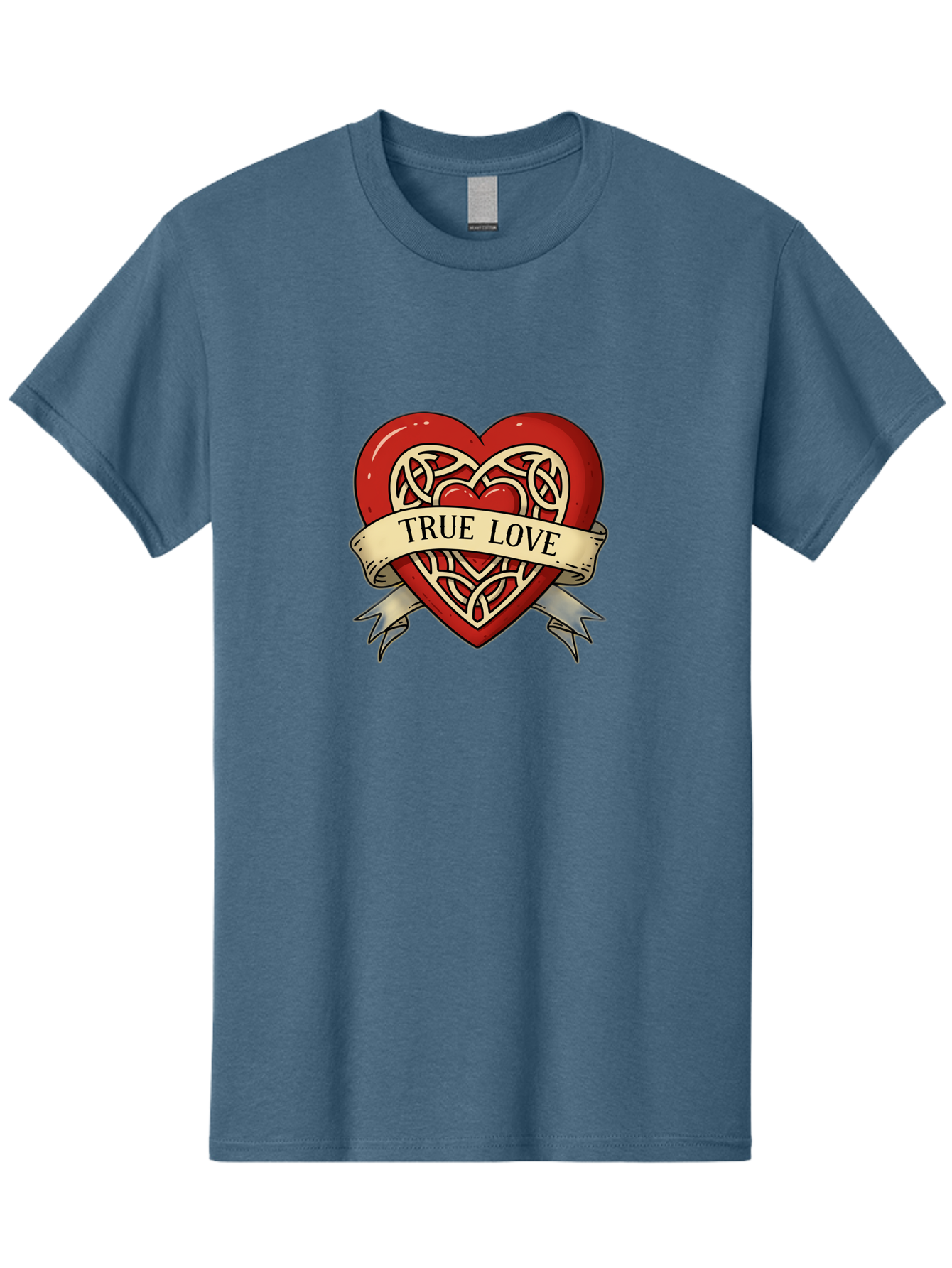 True-Love-Heart-1 Men'S Graphic Tee, 100% Cotton, Comfortable Casual Summer Wear, Machine Washable, Red Heart, Celtic Knotwork Design, True Love, Vintage Banner, Romantic Symbol, Tattoo Art, Love Theme, Heart Shape, Classic Design, Love Symbol Bae319