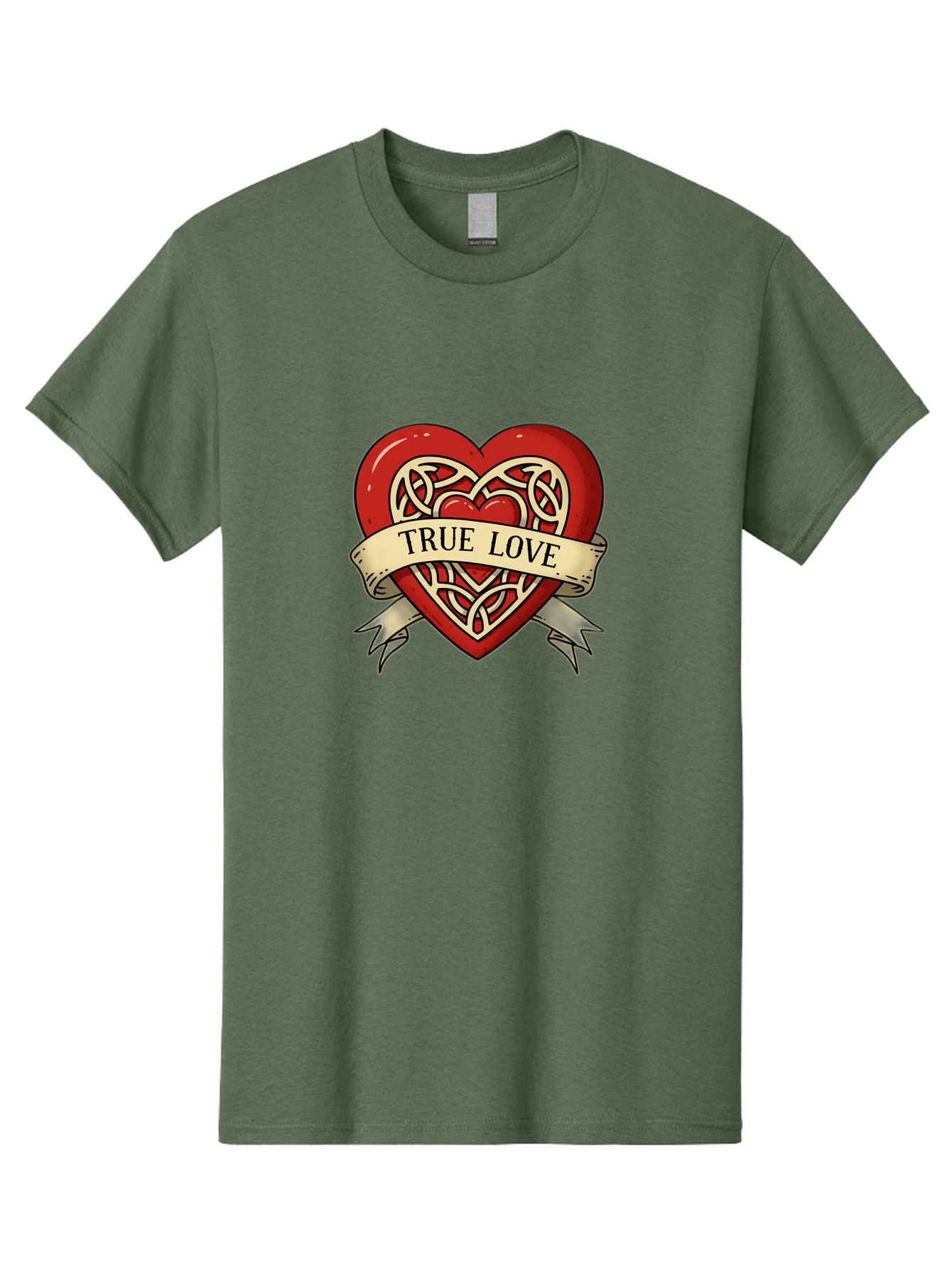 True-Love-Heart-1 Men'S Graphic Tee, 100% Cotton, Comfortable Casual Summer Wear, Machine Washable, Red Heart, Celtic Knotwork Design, True Love, Vintage Banner, Romantic Symbol, Tattoo Art, Love Theme, Heart Shape, Classic Design, Love Symbol Bae319