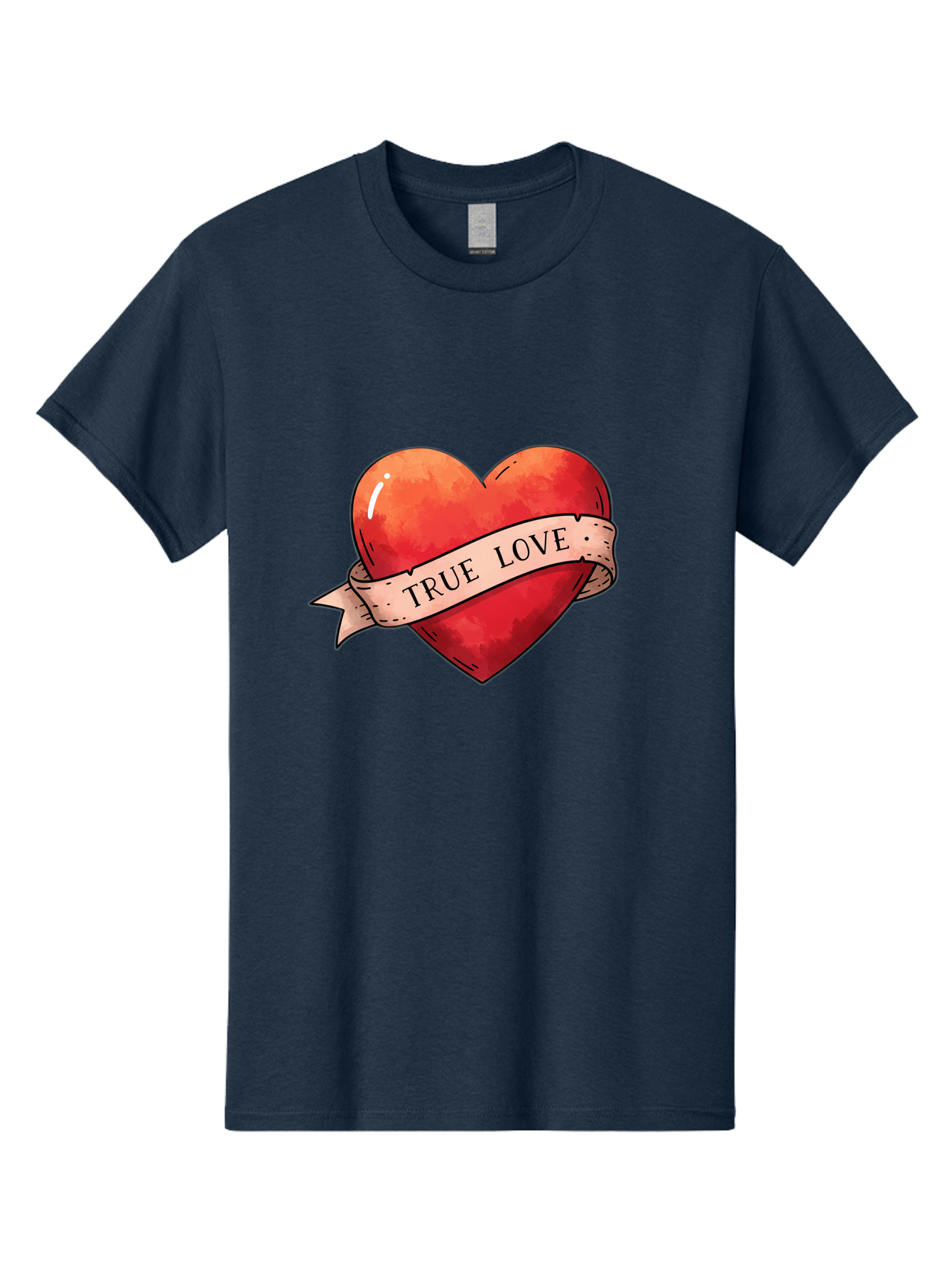 True-Love-Heart Men'S Graphic Tee, 100% Cotton, Comfortable Casual Summer Wear, Machine Washable, Red Heart, True Love, Tattoo Style, Ribbon Banner, Valentines Day Symbol, Love Heart, Classic Tattoo Design, Symbolic Heart Bae320