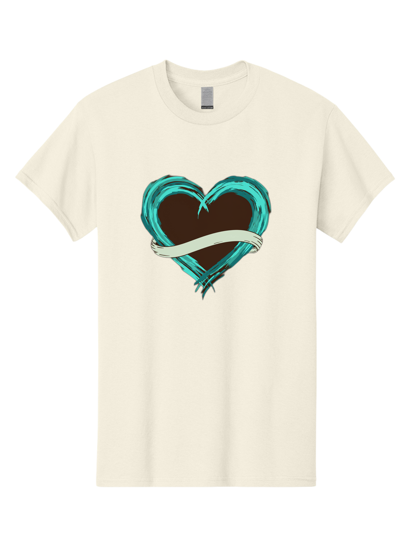 Turquoise-Heart-With-Ribbon Men'S Graphic Tee, 100% Cotton, Comfortable Casual Summer Wear, Machine Washable, Turquoise Heart, Ribbon Banner, Love Symbol, Heart Shape, Blue Heart, Artistic Design, Heart Illustration, Ribbon Wrapped Heart, Bae322