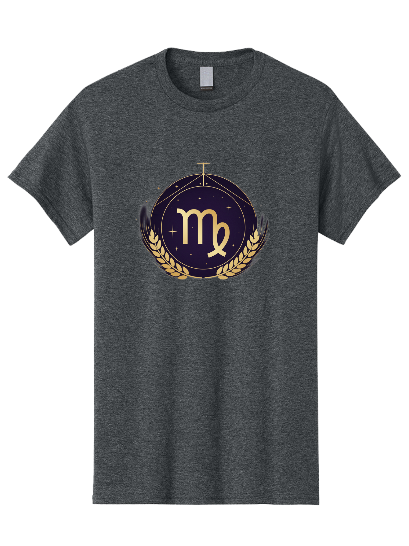 Virgo-Zodiac-Symbol Men'S Graphic Tee, 100% Cotton, Comfortable Casual Summer Wear, Machine Washable, Virgo Zodiac Sign, Astrology Symbol, Gold Laurel Wreath, Celestial Theme, Mystical Design, Horoscope Icon, Starry Night Sky Bae325
