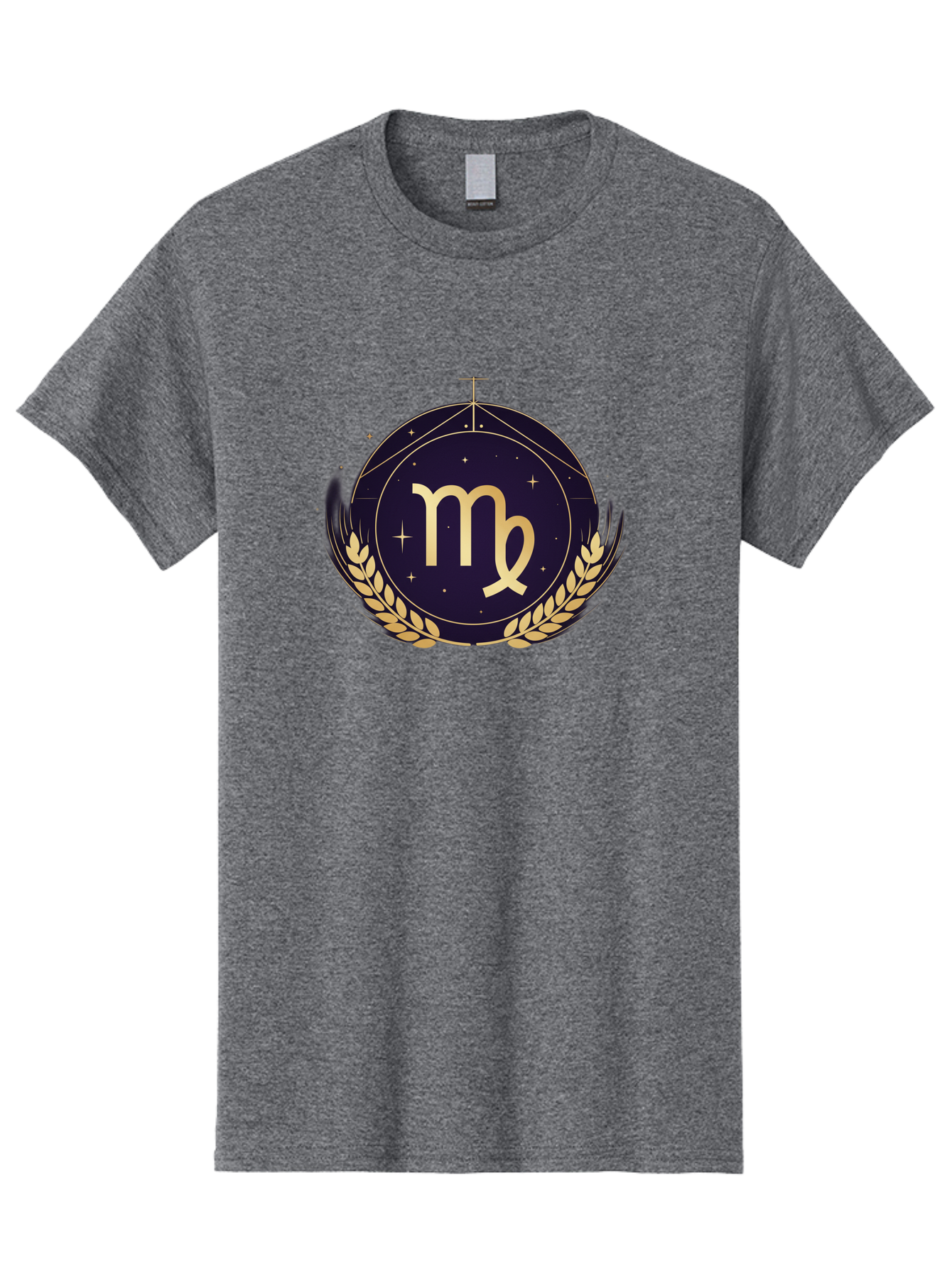Virgo-Zodiac-Symbol Men'S Graphic Tee, 100% Cotton, Comfortable Casual Summer Wear, Machine Washable, Virgo Zodiac Sign, Astrology Symbol, Gold Laurel Wreath, Celestial Theme, Mystical Design, Horoscope Icon, Starry Night Sky Bae325