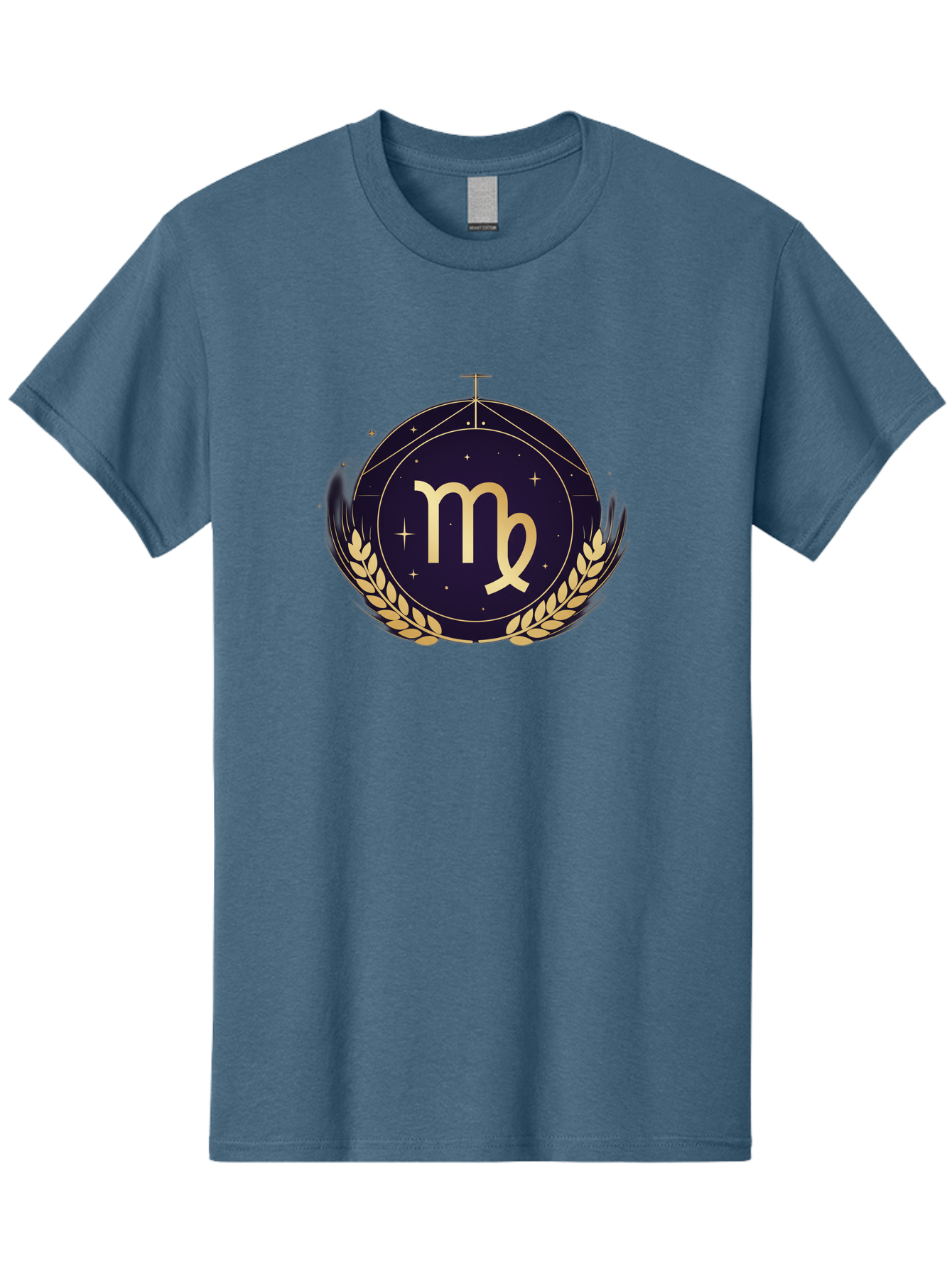 Virgo-Zodiac-Symbol Men'S Graphic Tee, 100% Cotton, Comfortable Casual Summer Wear, Machine Washable, Virgo Zodiac Sign, Astrology Symbol, Gold Laurel Wreath, Celestial Theme, Mystical Design, Horoscope Icon, Starry Night Sky Bae325