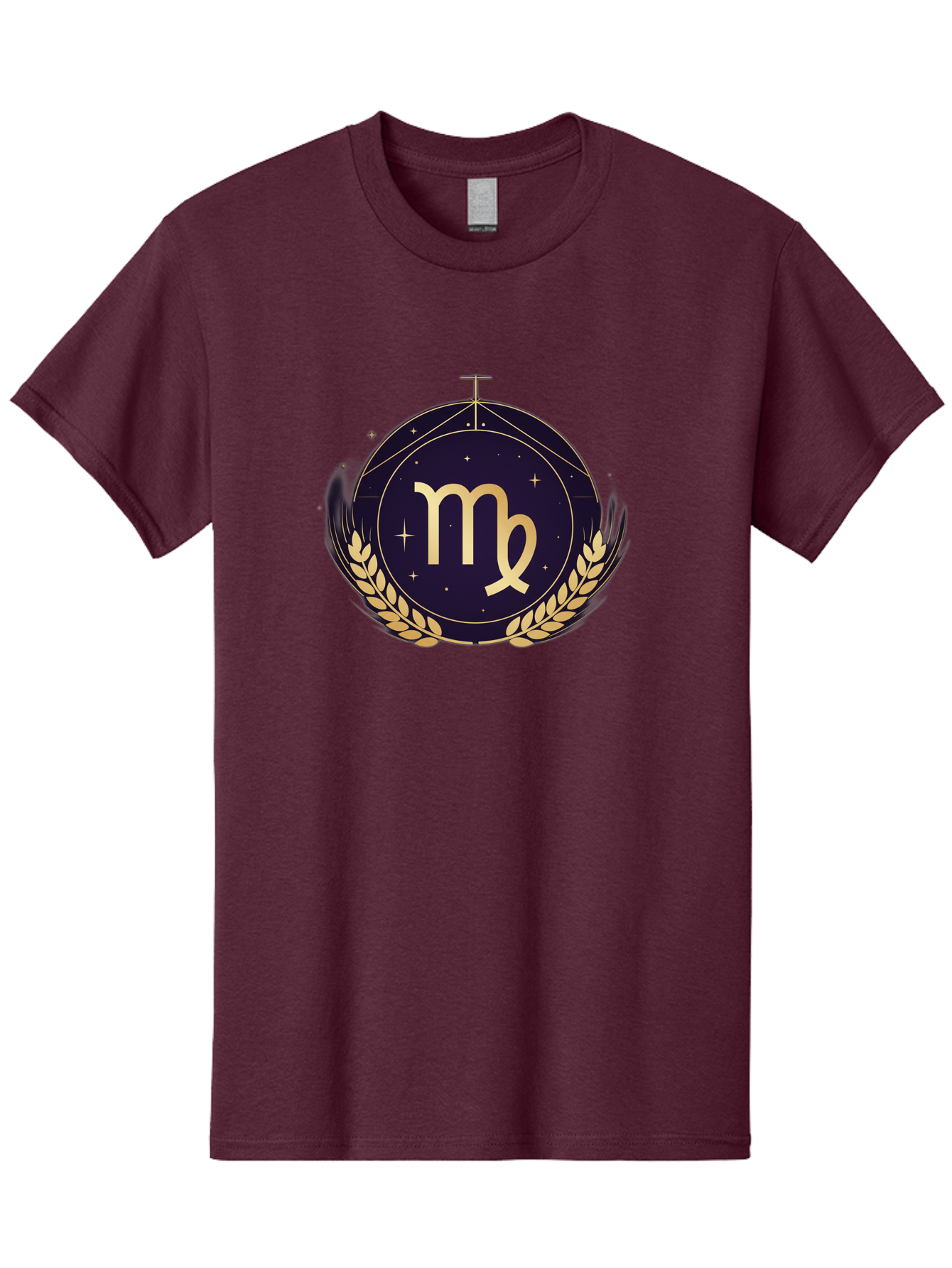 Virgo-Zodiac-Symbol Men'S Graphic Tee, 100% Cotton, Comfortable Casual Summer Wear, Machine Washable, Virgo Zodiac Sign, Astrology Symbol, Gold Laurel Wreath, Celestial Theme, Mystical Design, Horoscope Icon, Starry Night Sky Bae325