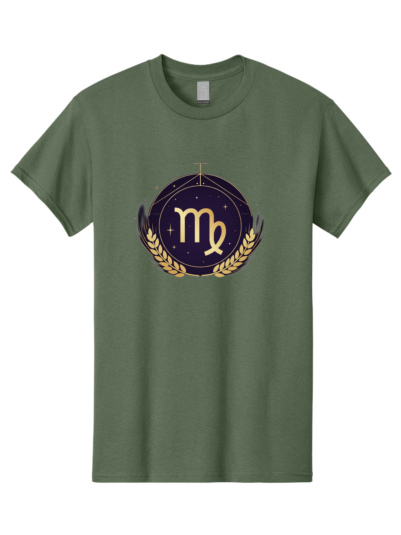 Virgo-Zodiac-Symbol Men'S Graphic Tee, 100% Cotton, Comfortable Casual Summer Wear, Machine Washable, Virgo Zodiac Sign, Astrology Symbol, Gold Laurel Wreath, Celestial Theme, Mystical Design, Horoscope Icon, Starry Night Sky Bae325