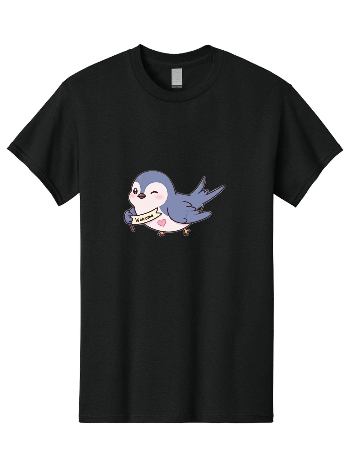 Welcome-Bird Men'S Graphic Tee, 100% Cotton, Comfortable Casual Summer Wear, Machine Washable, Bird Holding Welcome Sign, Cartoon Bird, Cute Bird, Heart On Bird, Welcome Message, Friendly Bird, Adorable Creature, Kawaii Bird Bae327