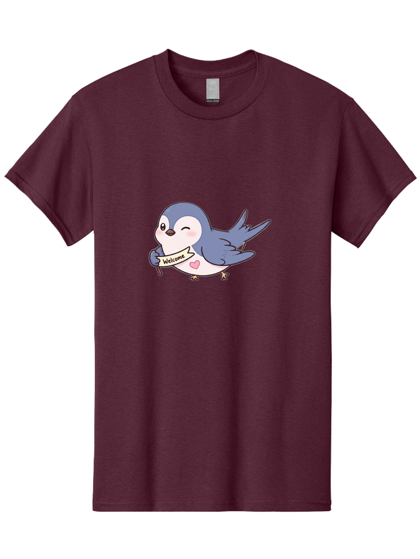 Welcome-Bird Men'S Graphic Tee, 100% Cotton, Comfortable Casual Summer Wear, Machine Washable, Bird Holding Welcome Sign, Cartoon Bird, Cute Bird, Heart On Bird, Welcome Message, Friendly Bird, Adorable Creature, Kawaii Bird Bae327