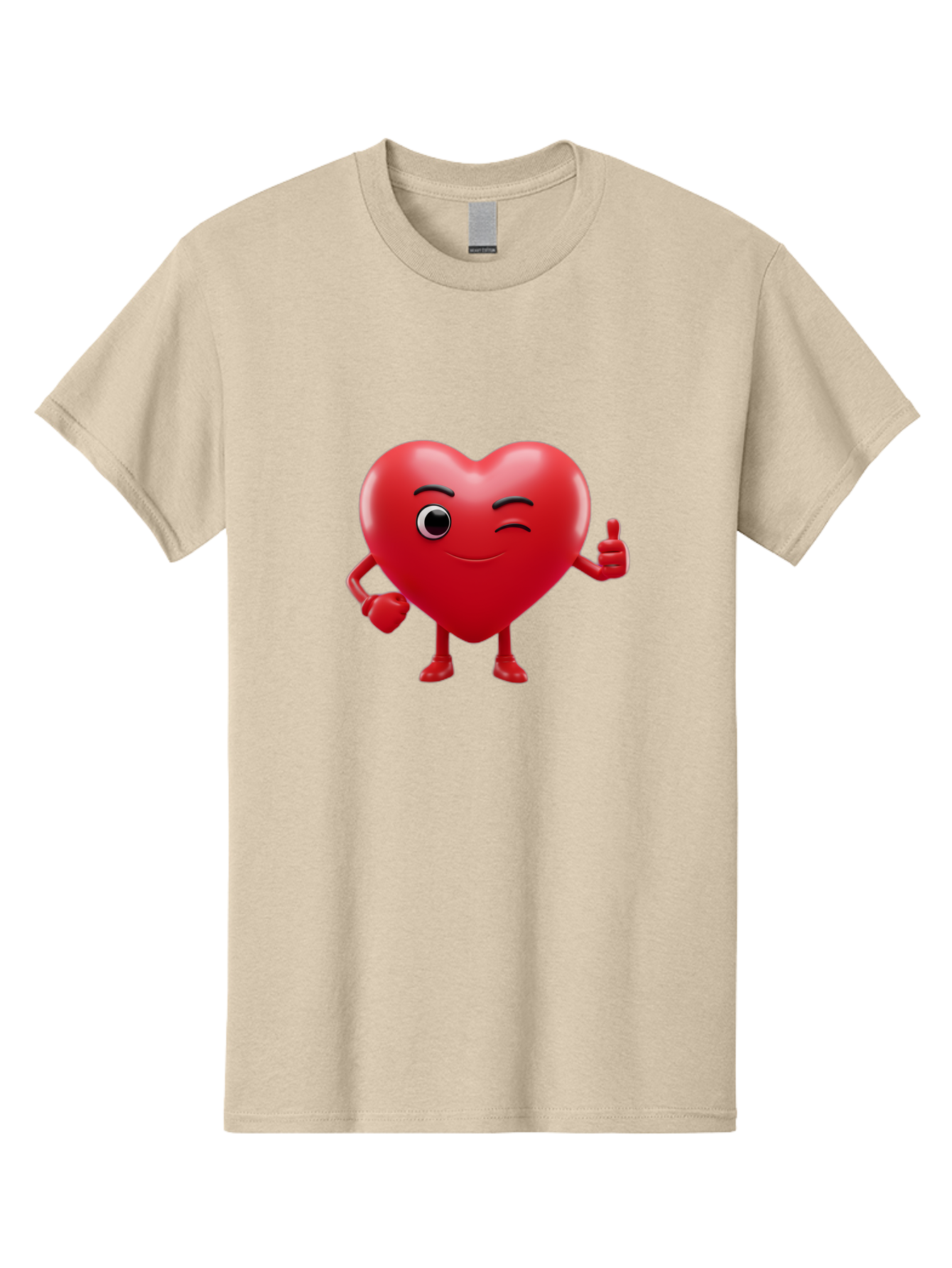 Winking-Heart Men'S Graphic Tee, 100% Cotton, Comfortable Casual Summer Wear, Machine Washable, Heart Character, Heart With Face, Love Emoji, Heart Eyes, Heart Thumbs Up, Red Heart Bae328