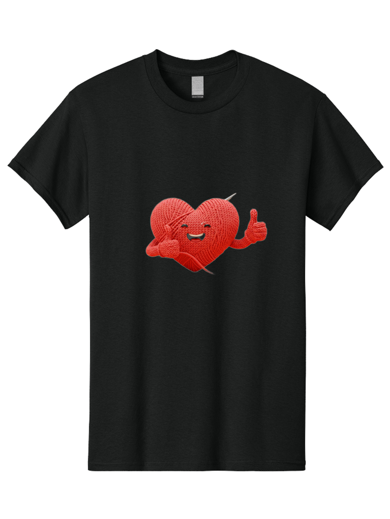 Yarn-Heart Men'S Graphic Tee, 100% Cotton, Comfortable Casual Summer Wear, Machine Washable, Knitted Heart, Cartoon Character, Knitting Yarn, Knitting Needles, Smiling Face, Thumbs Up, Happy Emotion, Creative Design, Quirky Illustration, Bae329
