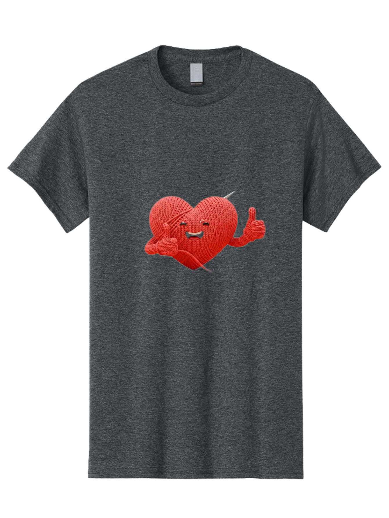 Yarn-Heart Men'S Graphic Tee, 100% Cotton, Comfortable Casual Summer Wear, Machine Washable, Knitted Heart, Cartoon Character, Knitting Yarn, Knitting Needles, Smiling Face, Thumbs Up, Happy Emotion, Creative Design, Quirky Illustration, Bae329