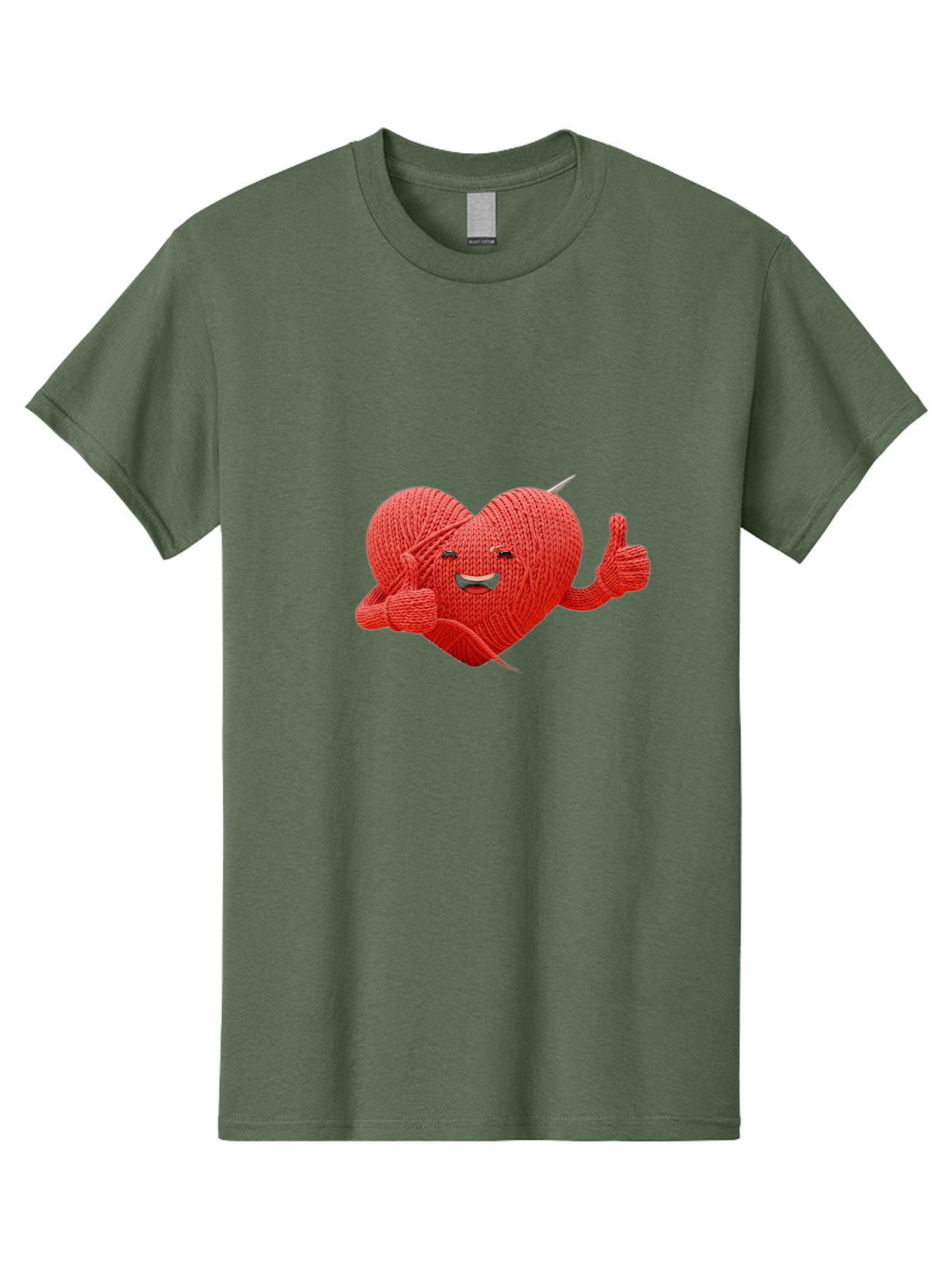 Yarn-Heart Men'S Graphic Tee, 100% Cotton, Comfortable Casual Summer Wear, Machine Washable, Knitted Heart, Cartoon Character, Knitting Yarn, Knitting Needles, Smiling Face, Thumbs Up, Happy Emotion, Creative Design, Quirky Illustration, Bae329