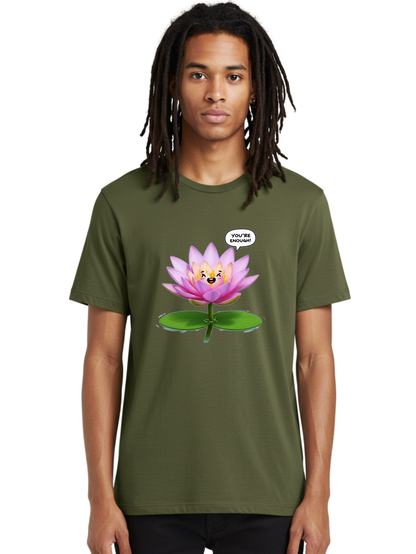You-Re-Enough-Flower Men'S Graphic Tee, 100% Cotton, Comfortable Casual Summer Wear, Machine Washable, Lotus Flower, Inspirational Quote, Positive Affirmation, Self-Love, Motivational Message, You'Re Enough, Emotional Support, Mental Wellness Bae330