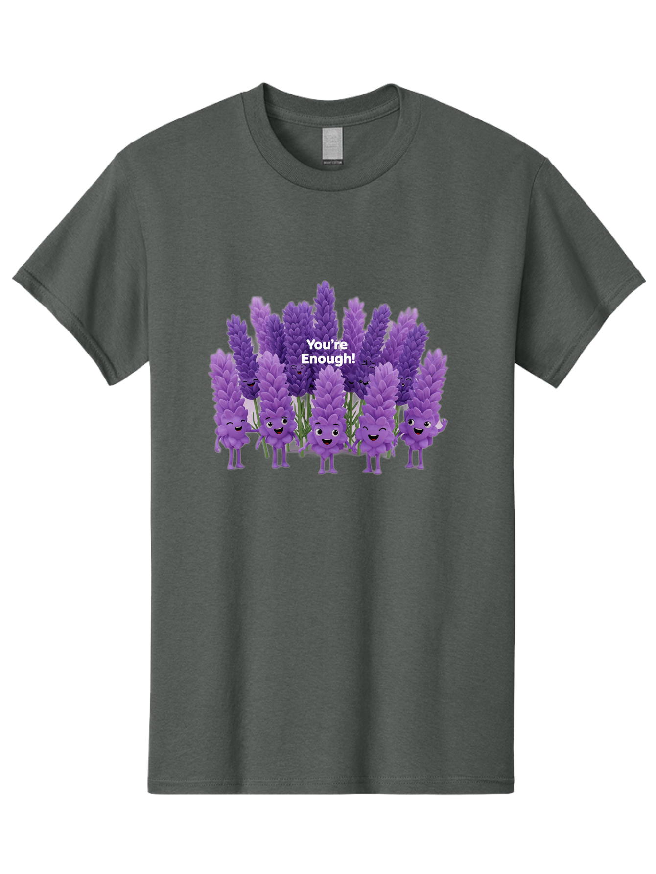 You-Re-Enough-Lavender Men'S Graphic Tee, 100% Cotton, Comfortable Casual Summer Wear, Machine Washable, Lavender Flowers, Happy Cartoon Characters, Purple Blooms, Positive Affirmation, You'Re Enough, Self Love, Mental Wellness, Happy Faces Bae331
