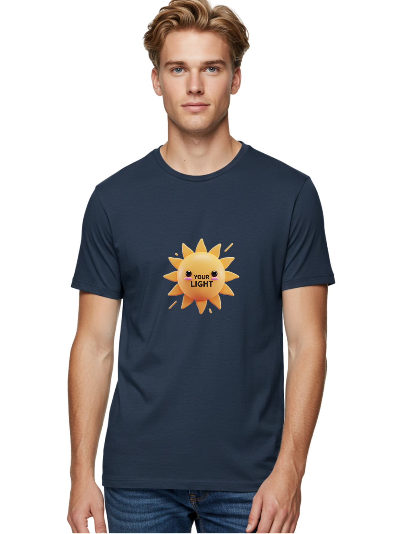 Your-Light-1 Men'S Graphic Tee, 100% Cotton, Comfortable Casual Summer Wear, Machine Washable, Smiling Sun, Positive Vibes, Happy Face, Inspirational Quote, Motivational Message, Inner Light, Warm Personality Bae334