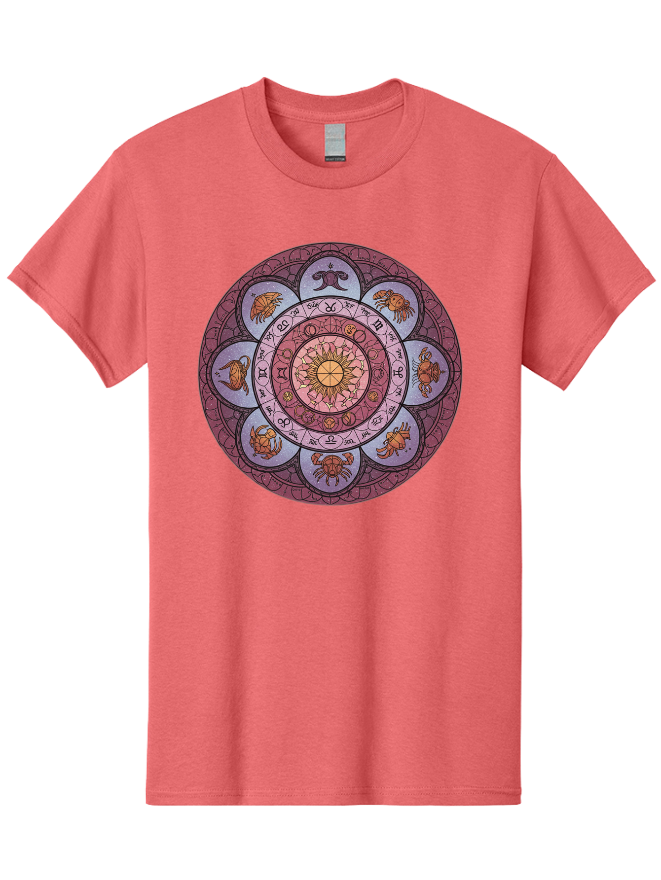 Zodiac-Circle-1 Men'S Graphic Tee, 100% Cotton, Comfortable Casual Summer Wear, Machine Washable, Zodiac Signs, Astrology Symbols, Celestial Wheel, Mandala Design, Spiritual Pattern, Mystical Art, Horoscope Chart, Esoteric Symbolism, Bae336
