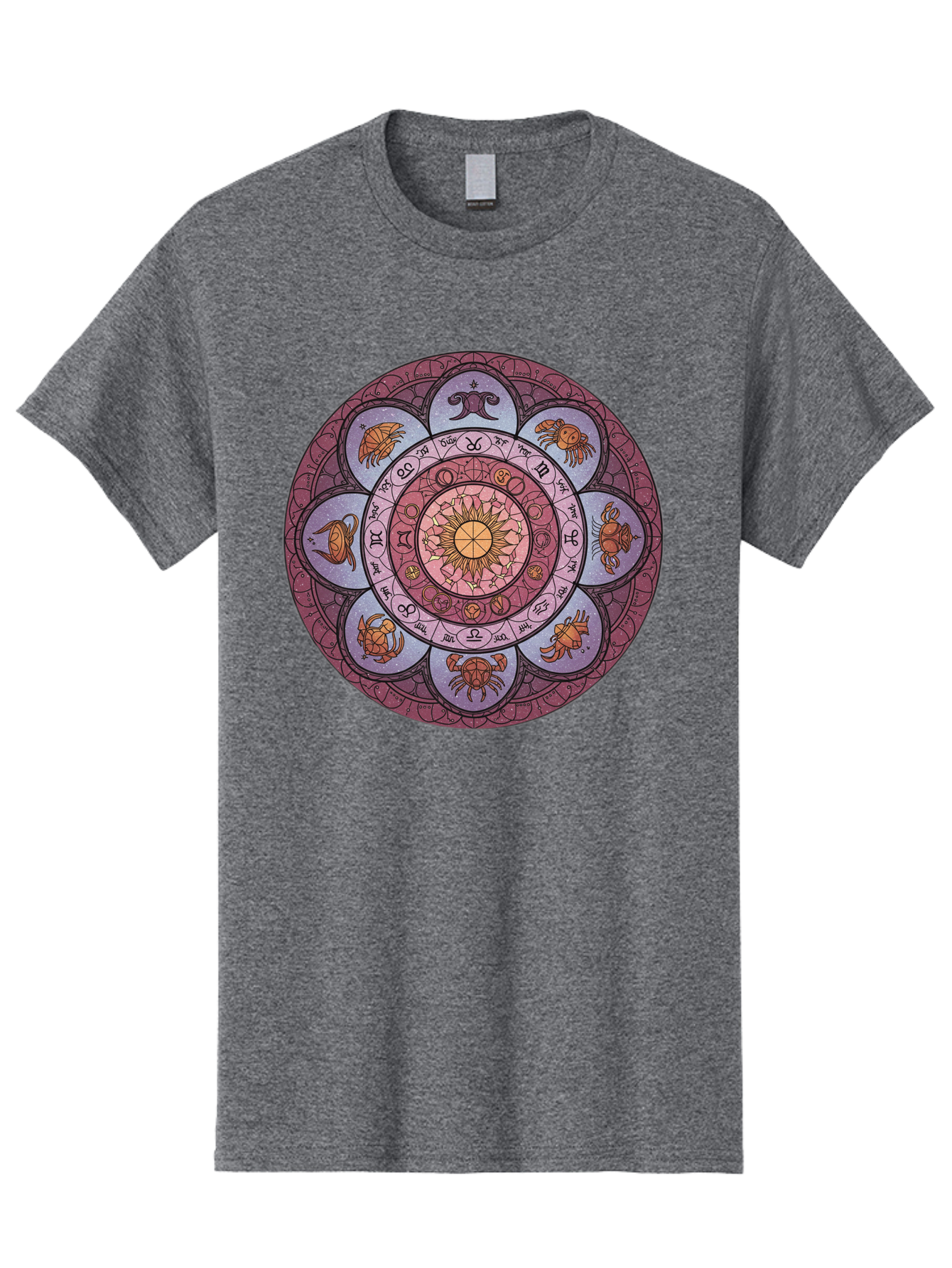 Zodiac-Circle-1 Men'S Graphic Tee, 100% Cotton, Comfortable Casual Summer Wear, Machine Washable, Zodiac Signs, Astrology Symbols, Celestial Wheel, Mandala Design, Spiritual Pattern, Mystical Art, Horoscope Chart, Esoteric Symbolism, Bae336