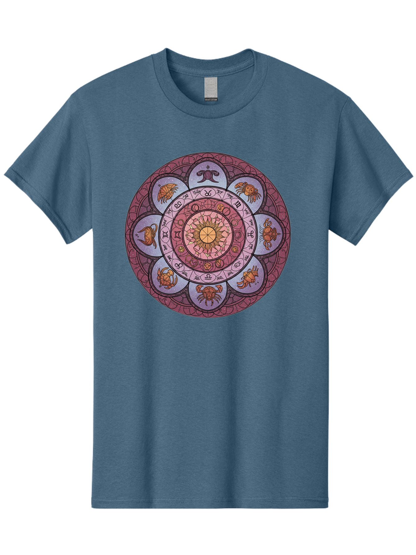 Zodiac-Circle-1 Men'S Graphic Tee, 100% Cotton, Comfortable Casual Summer Wear, Machine Washable, Zodiac Signs, Astrology Symbols, Celestial Wheel, Mandala Design, Spiritual Pattern, Mystical Art, Horoscope Chart, Esoteric Symbolism, Bae336