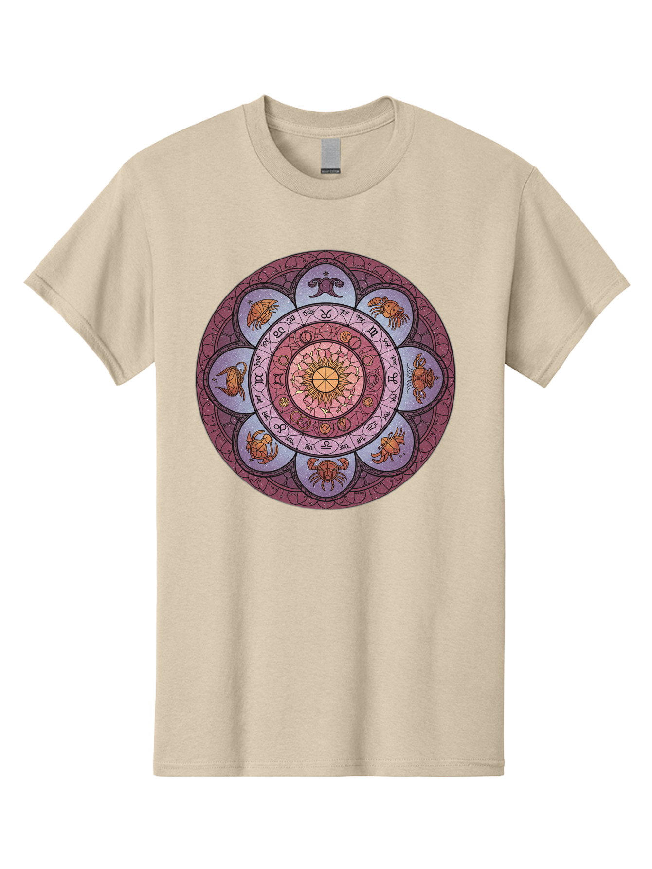 Zodiac-Circle-1 Men'S Graphic Tee, 100% Cotton, Comfortable Casual Summer Wear, Machine Washable, Zodiac Signs, Astrology Symbols, Celestial Wheel, Mandala Design, Spiritual Pattern, Mystical Art, Horoscope Chart, Esoteric Symbolism, Bae336