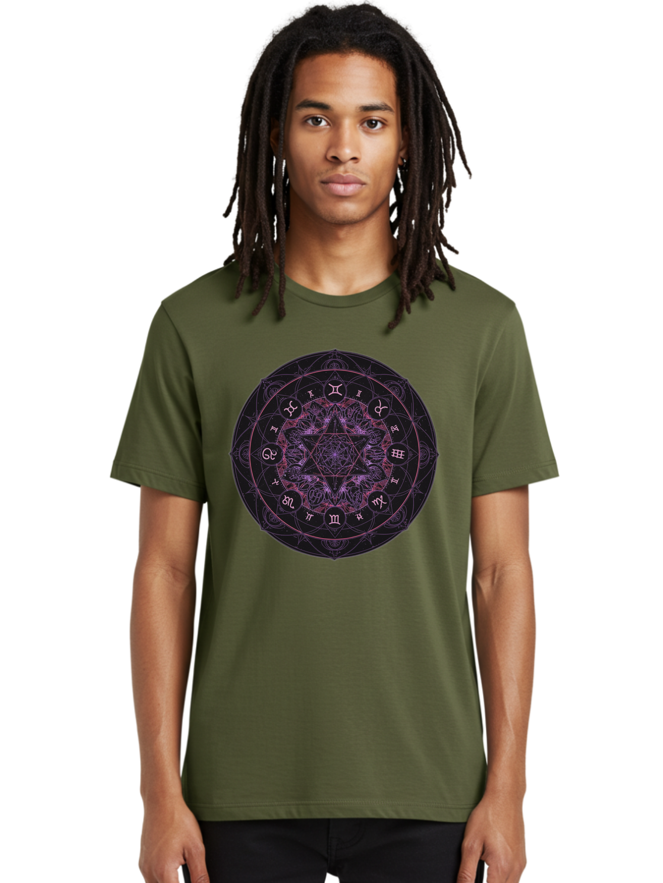 Zodiac-Mandala-1 Men'S Graphic Tee, 100% Cotton, Comfortable Casual Summer Wear, Machine Washable, Kabbalah Symbols, Zodiac Signs, Mystic Mandala, Sacred Geometry, Spiritual Art, Magical Symbols, Esoteric Wheel, Mystical Astrology Bae338