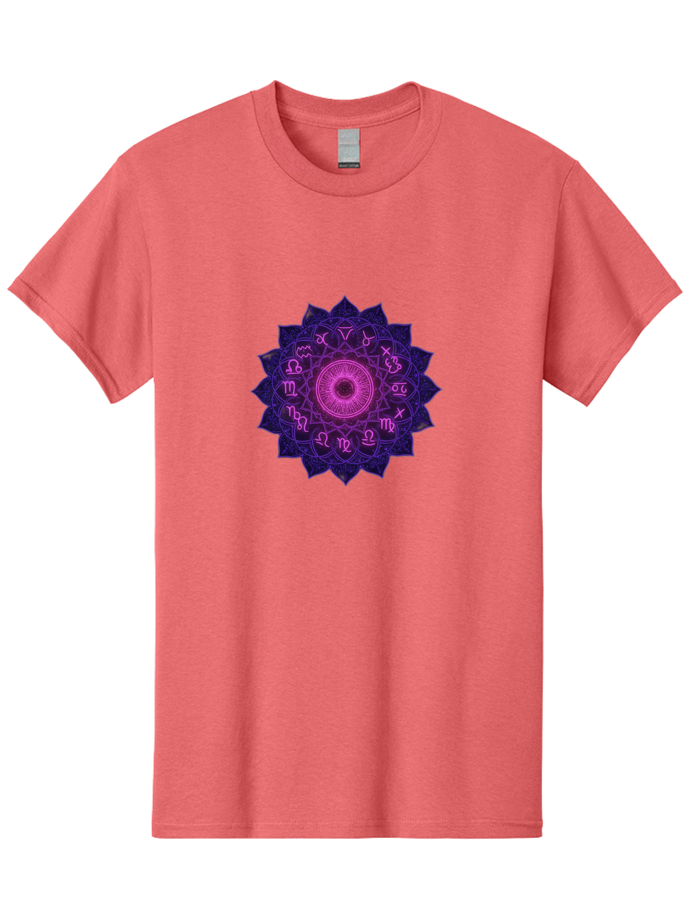 Zodiac-Mandala Men'S Graphic Tee, 100% Cotton, Comfortable Casual Summer Wear, Machine Washable, Zodiac Signs, Astrology Symbols, Mystical Art, Spiritual Design, Mandala Pattern, Purple And Pink Hues, Symbolic Representation, Horoscope Signs Bae340