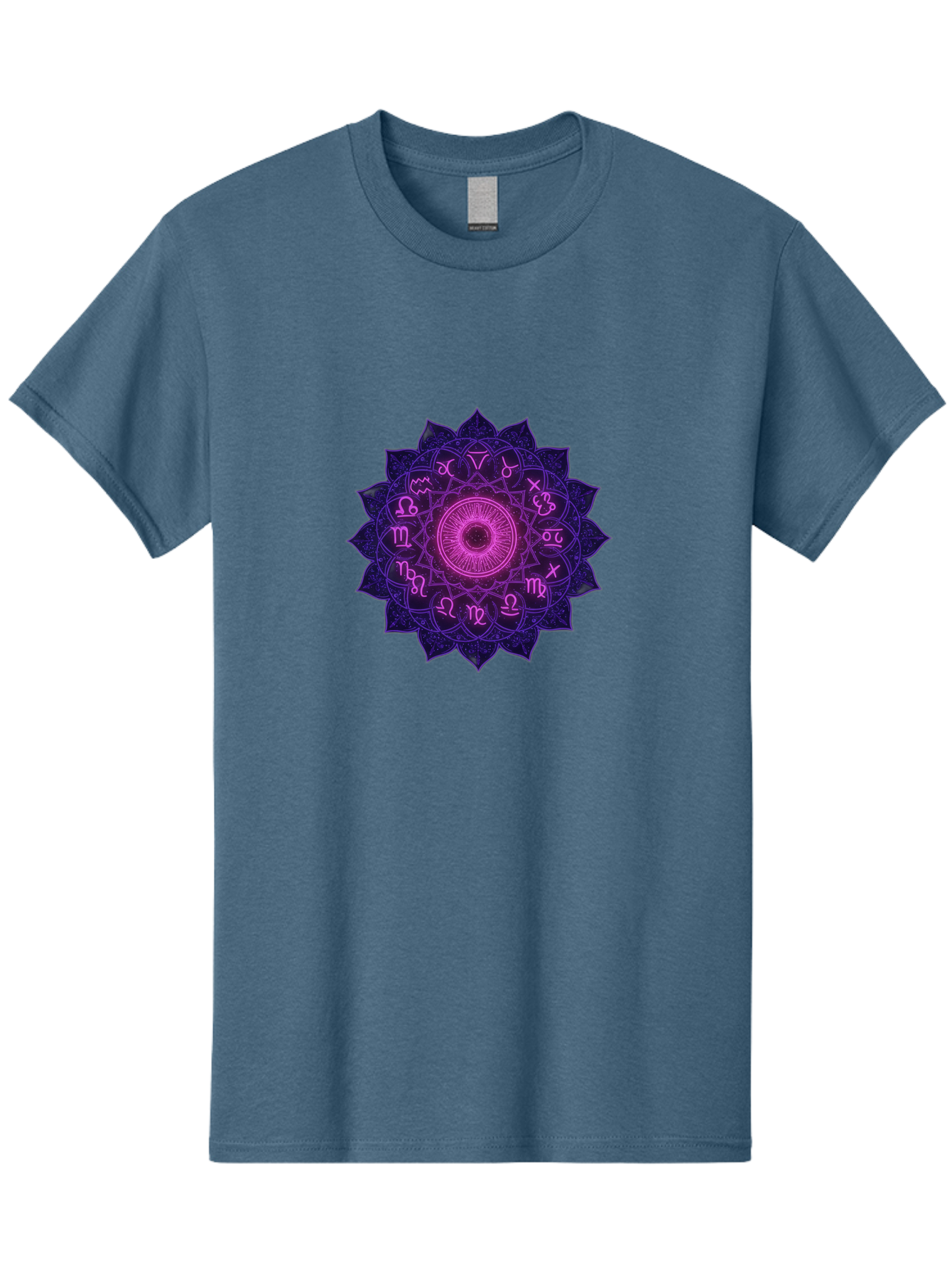 Zodiac-Mandala Men'S Graphic Tee, 100% Cotton, Comfortable Casual Summer Wear, Machine Washable, Zodiac Signs, Astrology Symbols, Mystical Art, Spiritual Design, Mandala Pattern, Purple And Pink Hues, Symbolic Representation, Horoscope Signs Bae340