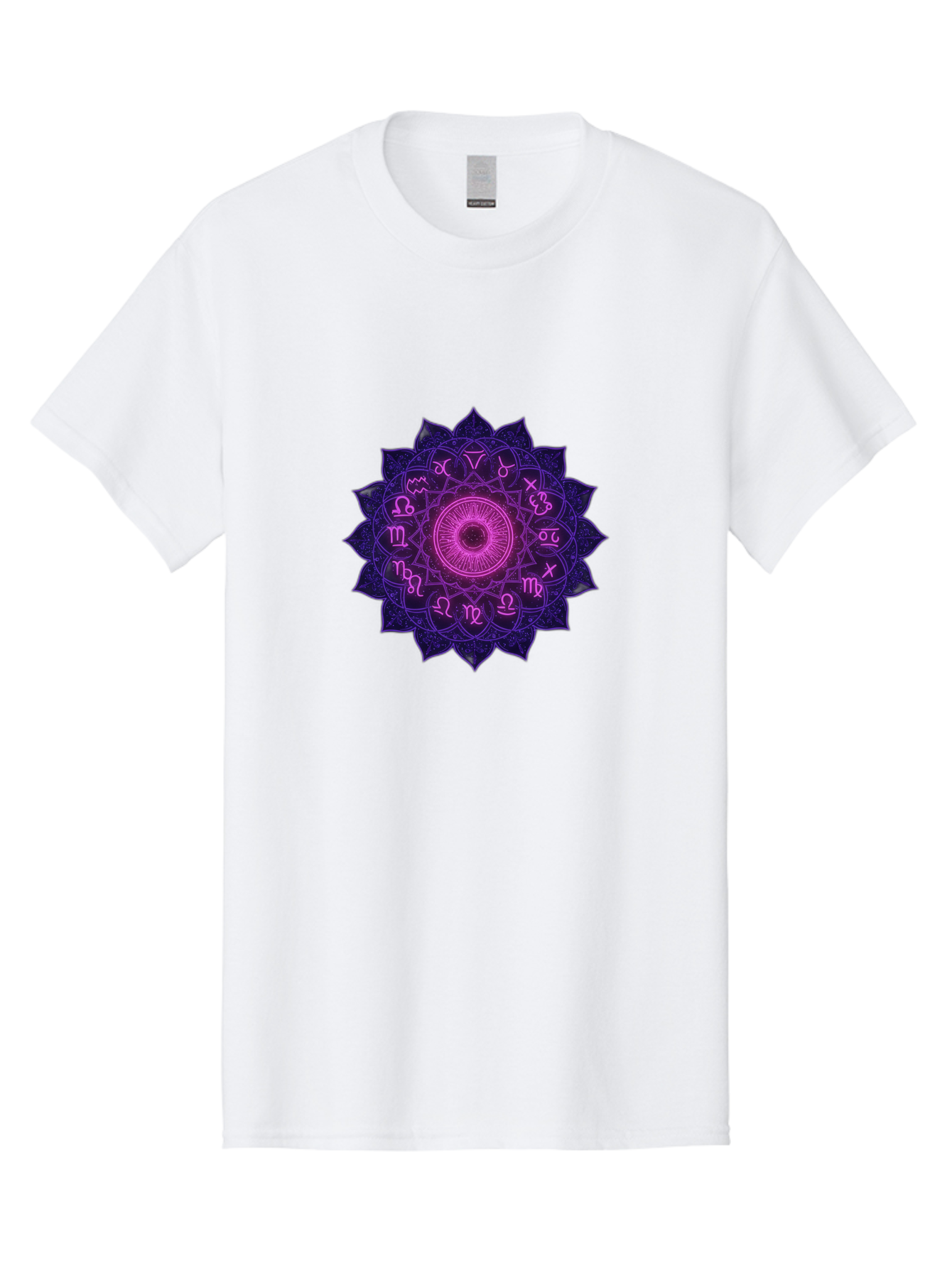 Zodiac-Mandala Men'S Graphic Tee, 100% Cotton, Comfortable Casual Summer Wear, Machine Washable, Zodiac Signs, Astrology Symbols, Mystical Art, Spiritual Design, Mandala Pattern, Purple And Pink Hues, Symbolic Representation, Horoscope Signs Bae340