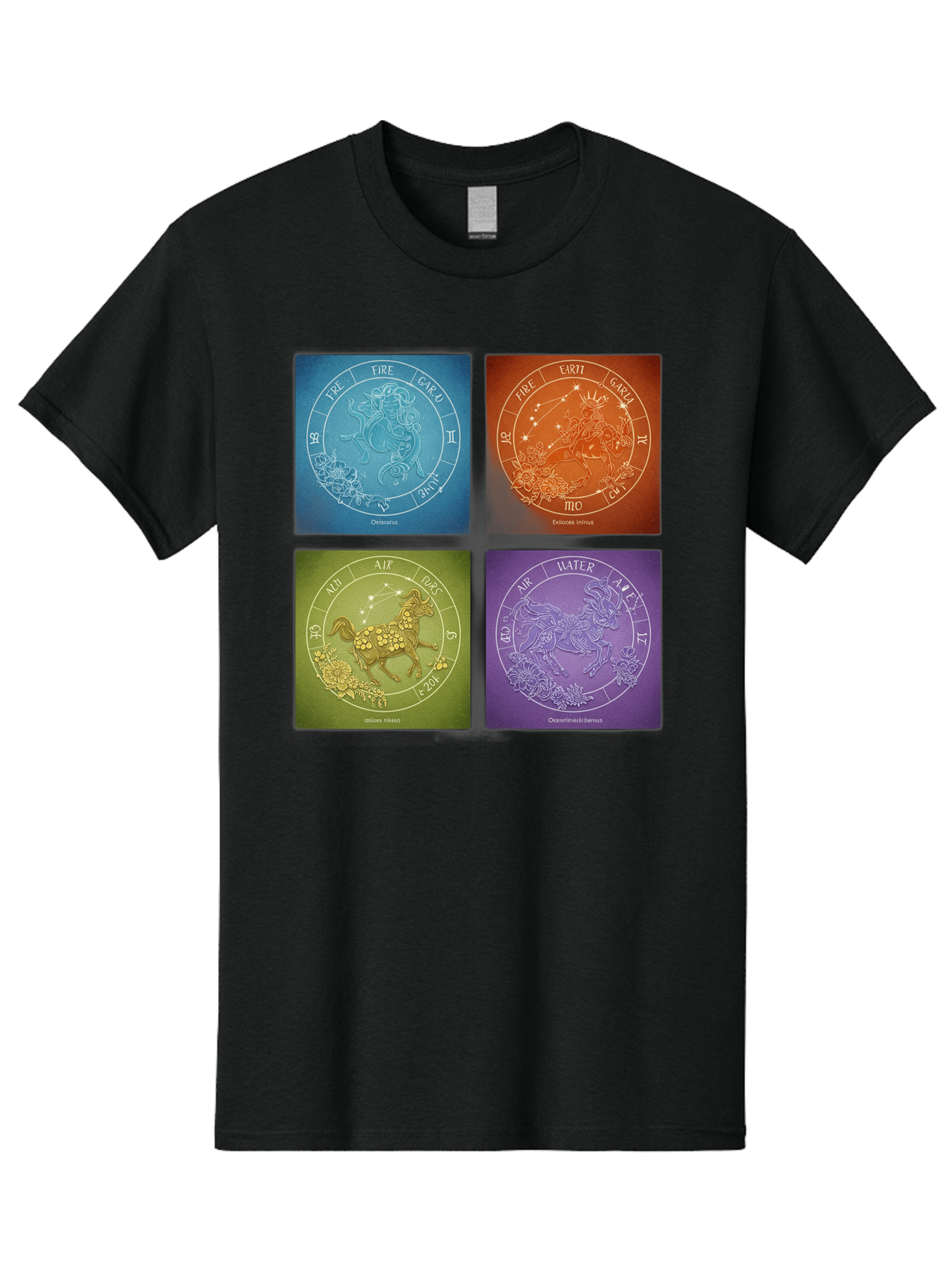 Zodiac-Signs Men'S Graphic Tee, 100% Cotton, Comfortable Casual Summer Wear, Machine Washable, Zodiac Signs, Astrological Elements, Fire, Earth, Air, Water, Horoscope Symbols, Celestial Bodies, Astrology Charts, Mystical Art Bae342