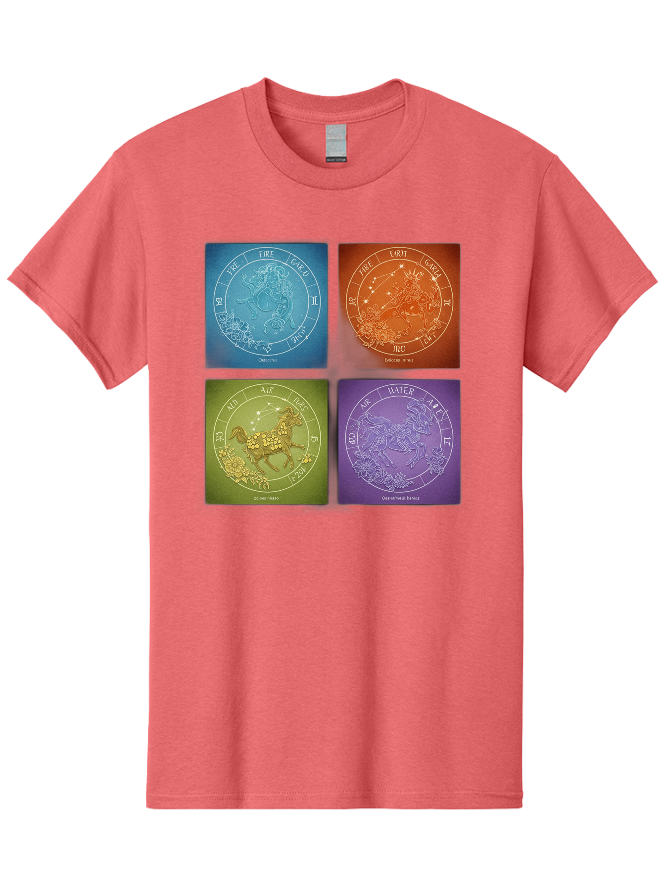 Zodiac-Signs Men'S Graphic Tee, 100% Cotton, Comfortable Casual Summer Wear, Machine Washable, Zodiac Signs, Astrological Elements, Fire, Earth, Air, Water, Horoscope Symbols, Celestial Bodies, Astrology Charts, Mystical Art Bae342