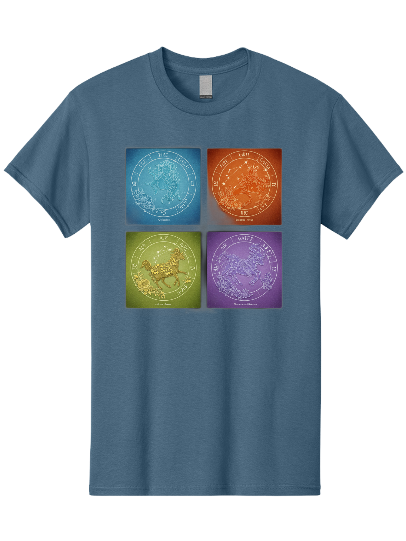 Zodiac-Signs Men'S Graphic Tee, 100% Cotton, Comfortable Casual Summer Wear, Machine Washable, Zodiac Signs, Astrological Elements, Fire, Earth, Air, Water, Horoscope Symbols, Celestial Bodies, Astrology Charts, Mystical Art Bae342