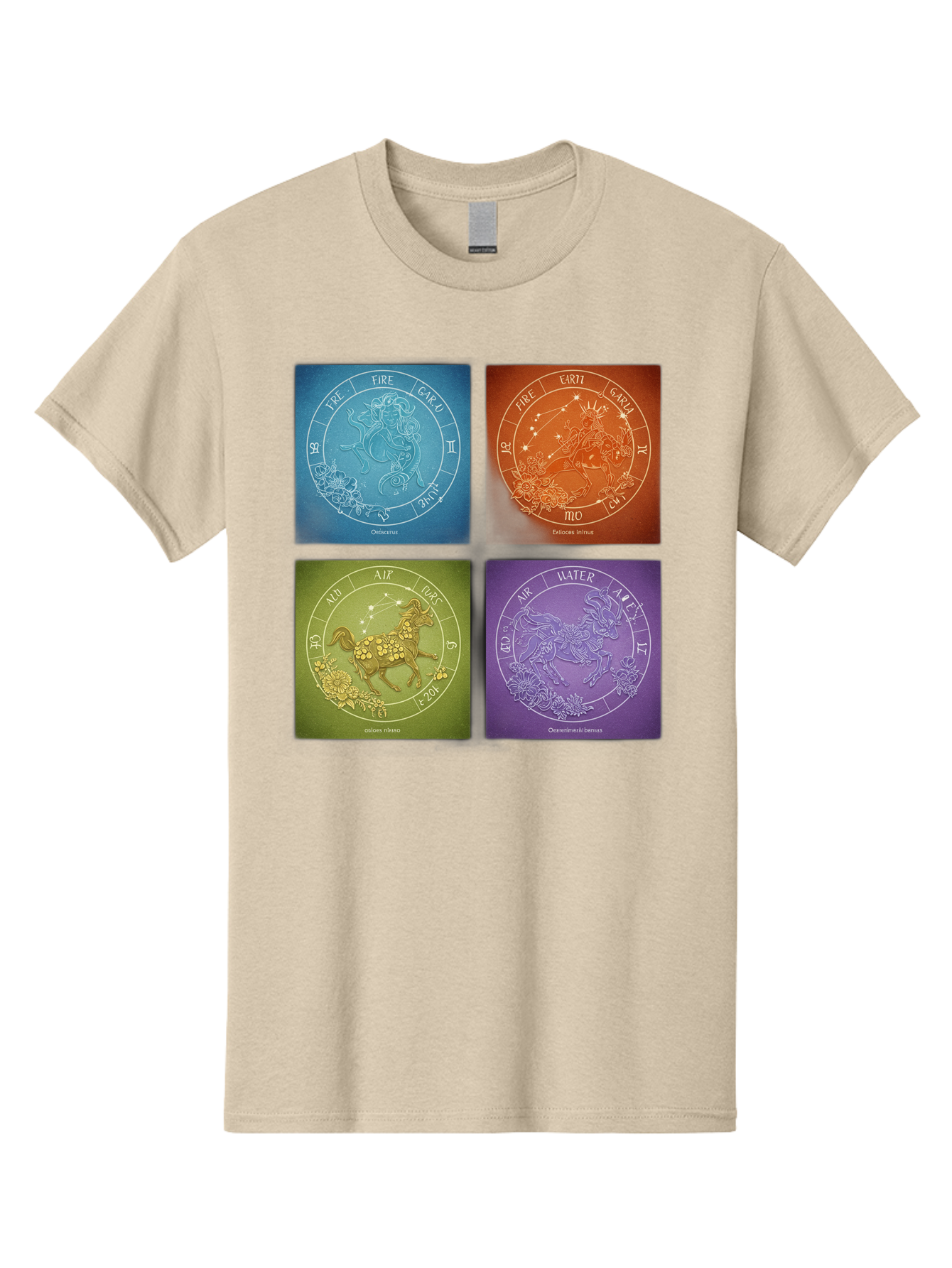 Zodiac-Signs Men'S Graphic Tee, 100% Cotton, Comfortable Casual Summer Wear, Machine Washable, Zodiac Signs, Astrological Elements, Fire, Earth, Air, Water, Horoscope Symbols, Celestial Bodies, Astrology Charts, Mystical Art Bae342