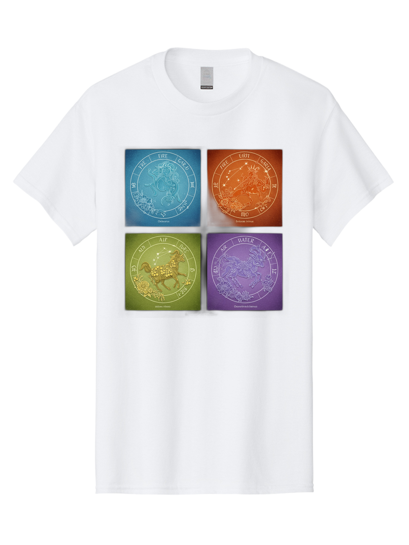 Zodiac-Signs Men'S Graphic Tee, 100% Cotton, Comfortable Casual Summer Wear, Machine Washable, Zodiac Signs, Astrological Elements, Fire, Earth, Air, Water, Horoscope Symbols, Celestial Bodies, Astrology Charts, Mystical Art Bae342