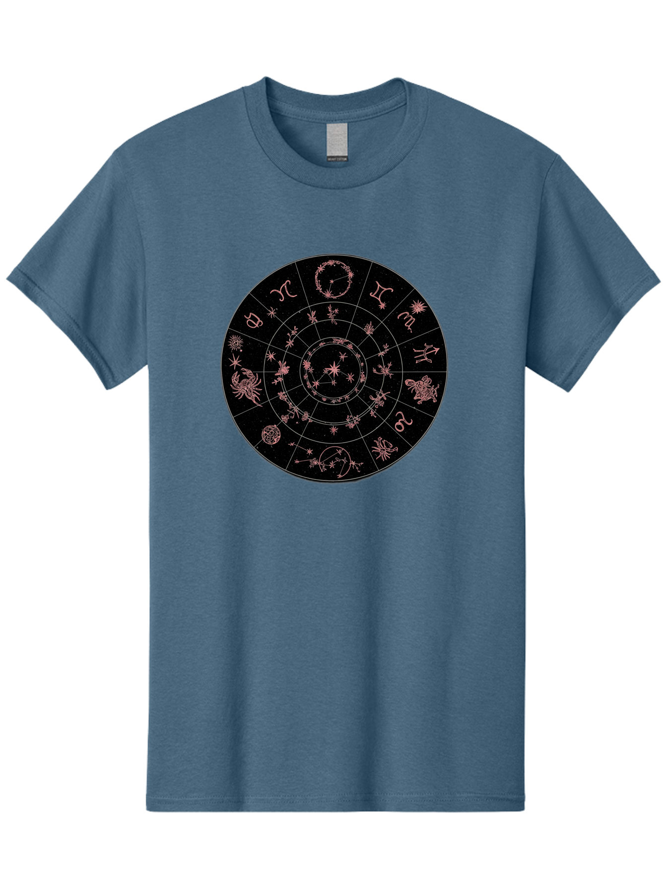 Zodiac-Wheel-1 Men'S Graphic Tee, 100% Cotton, Comfortable Casual Summer Wear, Machine Washable, Zodiac Signs, Astrology Chart, Mystical Symbols, Stars And Constellations, Horoscope Wheel, Spiritual Emblem, Celestial Map, Pink Illustrations Bae343