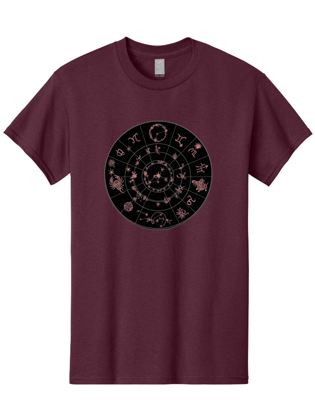 Zodiac-Wheel-1 Men'S Graphic Tee, 100% Cotton, Comfortable Casual Summer Wear, Machine Washable, Zodiac Signs, Astrology Chart, Mystical Symbols, Stars And Constellations, Horoscope Wheel, Spiritual Emblem, Celestial Map, Pink Illustrations Bae343