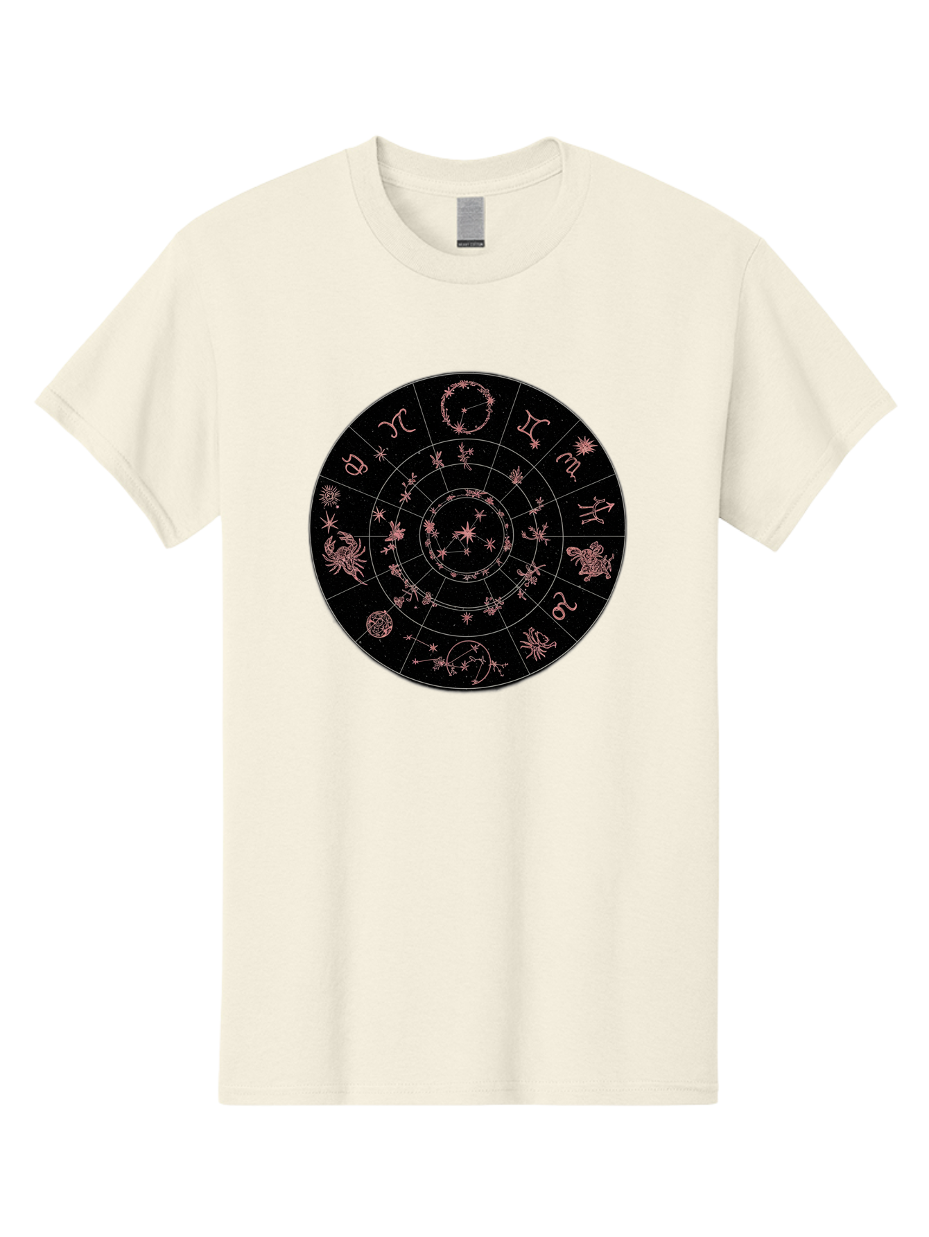 Zodiac-Wheel-1 Men'S Graphic Tee, 100% Cotton, Comfortable Casual Summer Wear, Machine Washable, Zodiac Signs, Astrology Chart, Mystical Symbols, Stars And Constellations, Horoscope Wheel, Spiritual Emblem, Celestial Map, Pink Illustrations Bae343