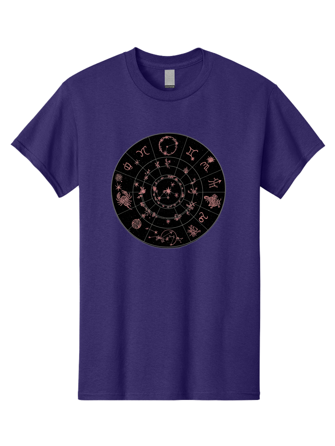 Zodiac-Wheel-1 Men'S Graphic Tee, 100% Cotton, Comfortable Casual Summer Wear, Machine Washable, Zodiac Signs, Astrology Chart, Mystical Symbols, Stars And Constellations, Horoscope Wheel, Spiritual Emblem, Celestial Map, Pink Illustrations Bae343