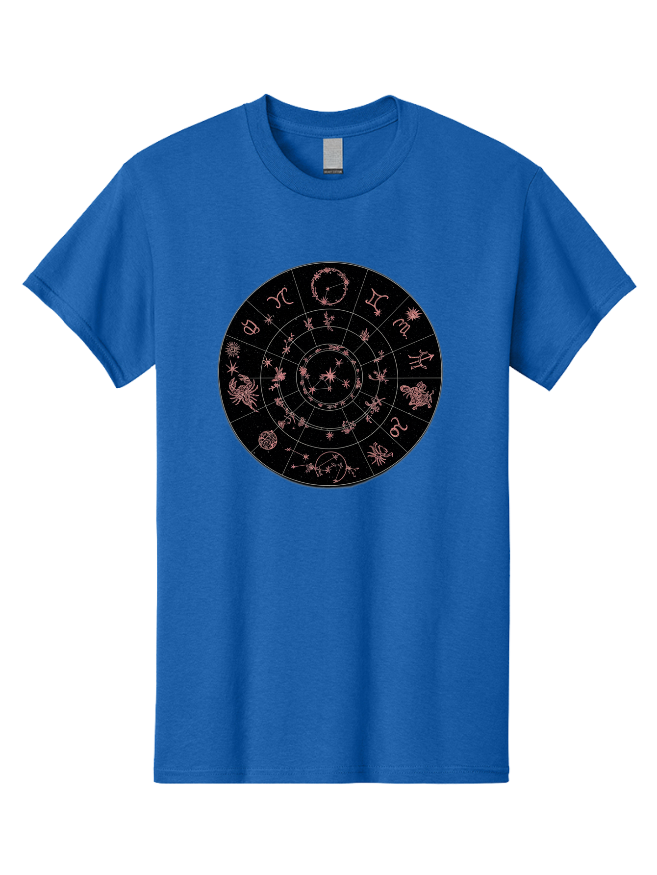 Zodiac-Wheel-1 Men'S Graphic Tee, 100% Cotton, Comfortable Casual Summer Wear, Machine Washable, Zodiac Signs, Astrology Chart, Mystical Symbols, Stars And Constellations, Horoscope Wheel, Spiritual Emblem, Celestial Map, Pink Illustrations Bae343