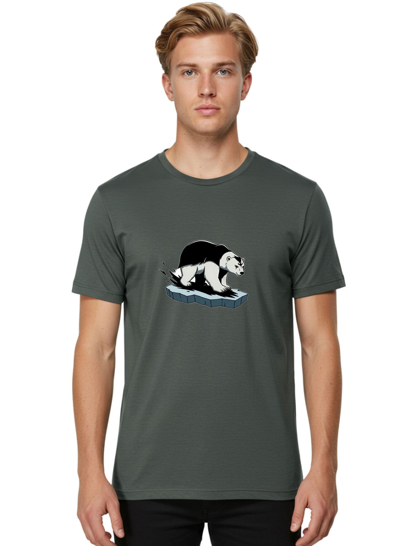 Aggressive-Panda Men'S Graphic Tee, 100% Cotton, Comfortable Casual Summer Wear, Machine Washable, Panda On A Rock, Panda Bear, Black And White, Cartoon Style, Dynamic Movement, Wildlife, Animated Character, Stone Platform Bae349