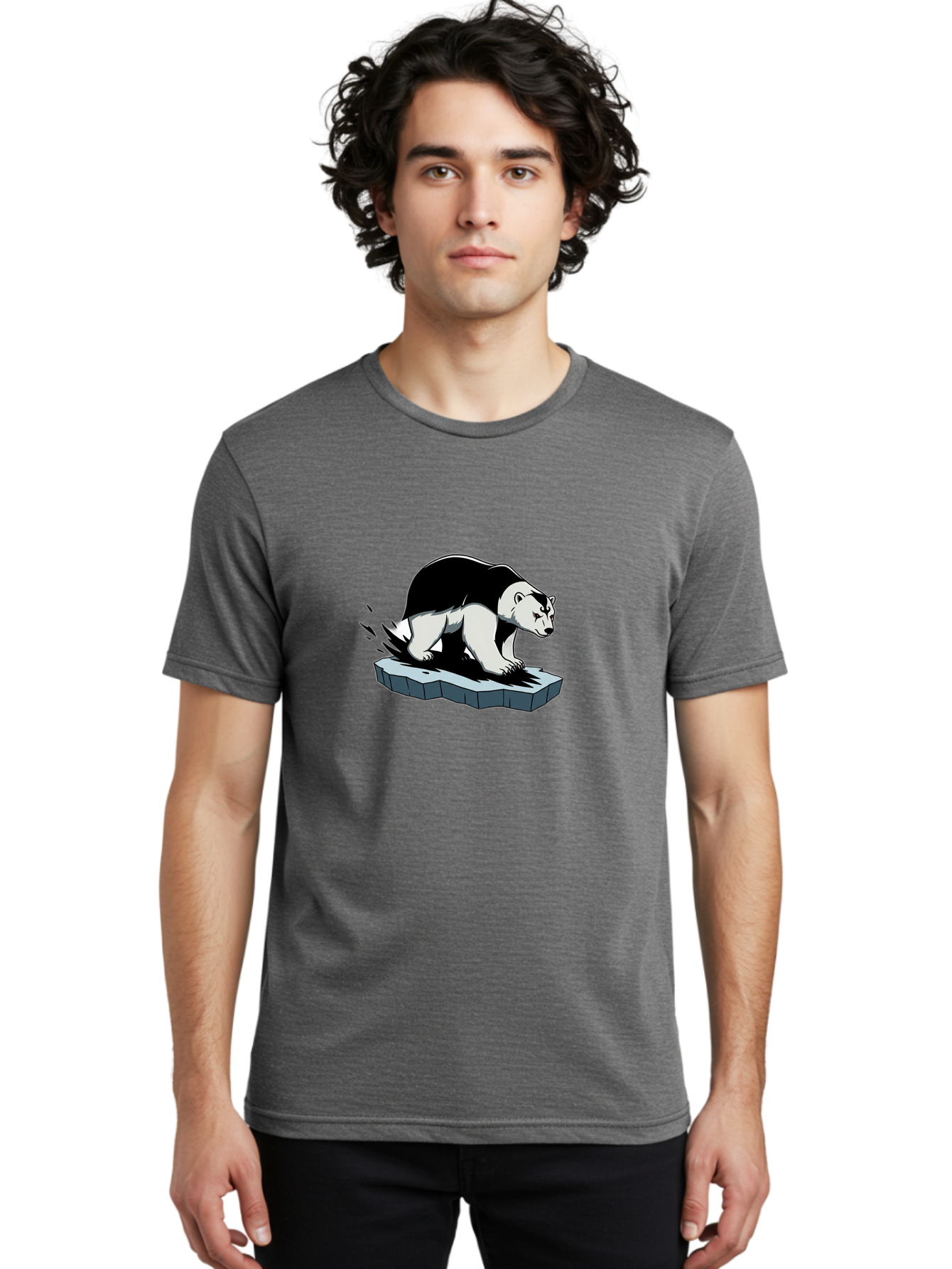 Aggressive-Panda Men'S Graphic Tee, 100% Cotton, Comfortable Casual Summer Wear, Machine Washable, Panda On A Rock, Panda Bear, Black And White, Cartoon Style, Dynamic Movement, Wildlife, Animated Character, Stone Platform Bae349