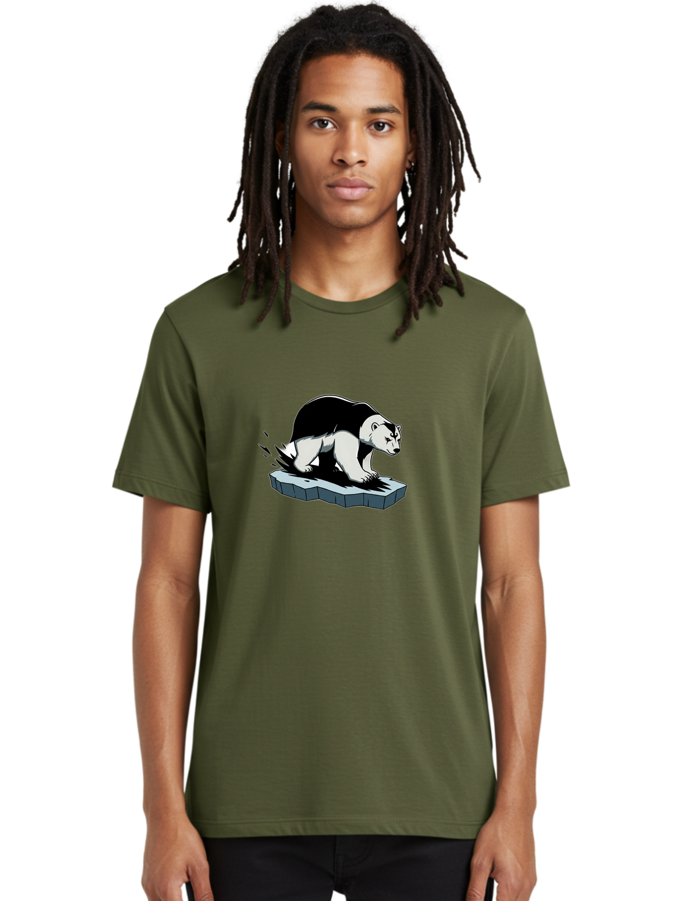 Aggressive-Panda Men'S Graphic Tee, 100% Cotton, Comfortable Casual Summer Wear, Machine Washable, Panda On A Rock, Panda Bear, Black And White, Cartoon Style, Dynamic Movement, Wildlife, Animated Character, Stone Platform Bae349