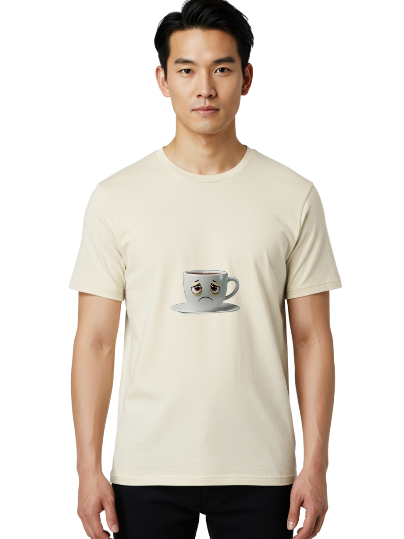 Angry-Coffee-Cup-1 Men'S Graphic Tee, 100% Cotton, Comfortable Casual Summer Wear, Machine Washable, Angry Face On Coffee Cup, Frowning Coffee Mug, Upset Coffee, Displeased Facial Expression, Sad Coffee Cup, Grumpy Coffee Bae350
