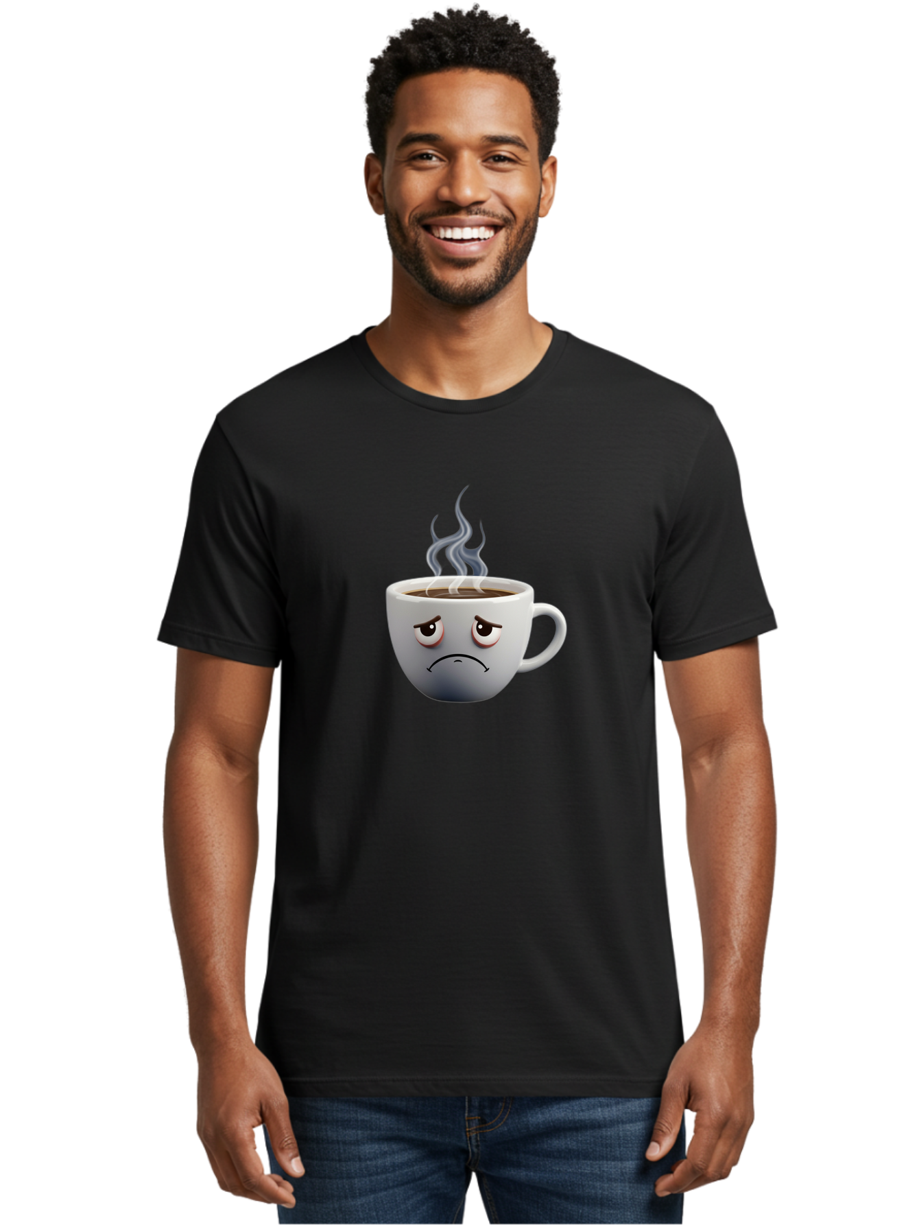 Angry-Coffee-Cup-2 Men'S Graphic Tee, 100% Cotton, Comfortable Casual Summer Wear, Machine Washable, Angry Coffee Cup, Sad Face, Steaming Coffee, Upset Emoji, Grumpy Character, Frowning Mug, Coffee Drama, Bitter Coffee Bae351