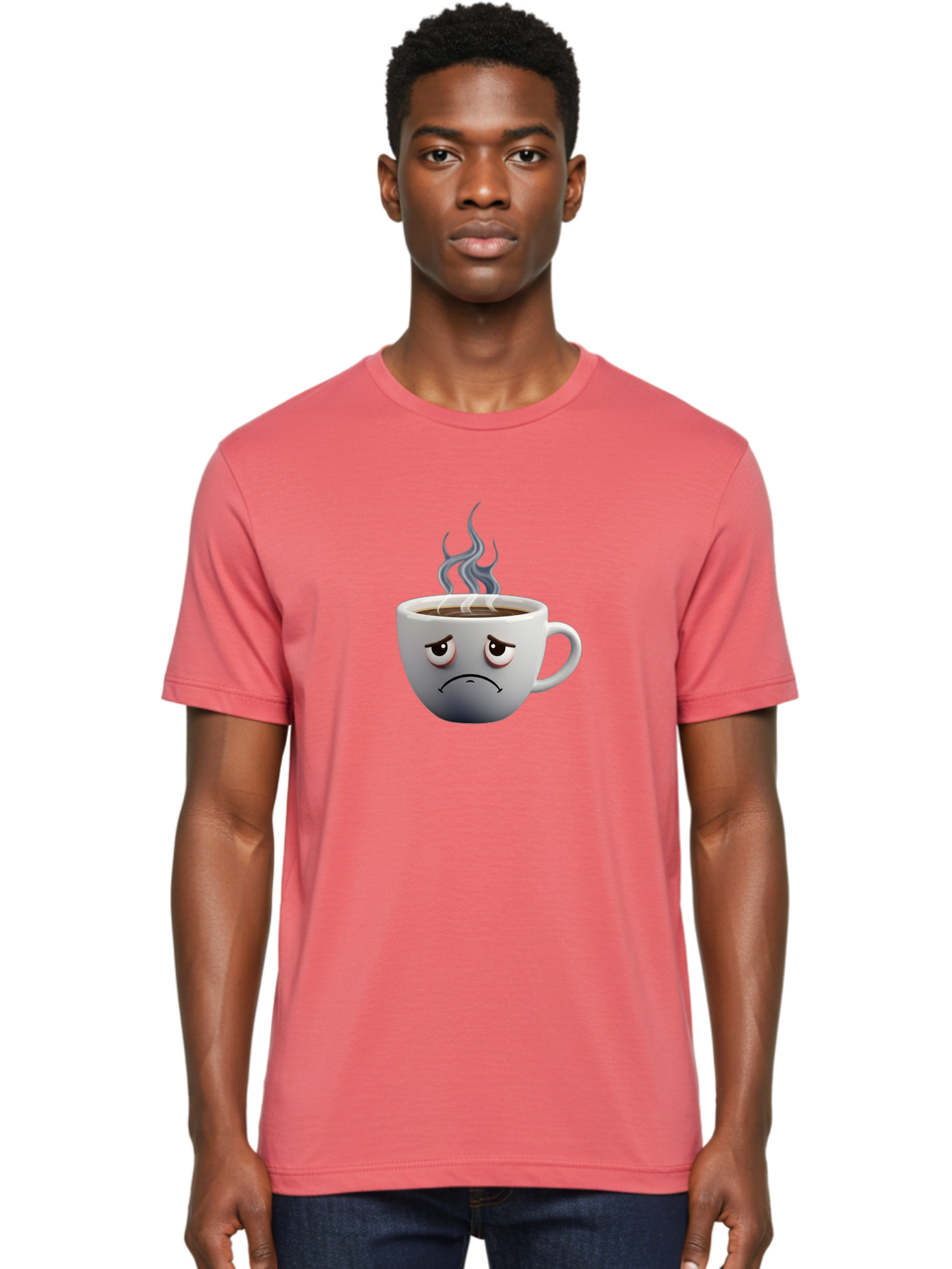 Angry-Coffee-Cup-2 Men'S Graphic Tee, 100% Cotton, Comfortable Casual Summer Wear, Machine Washable, Angry Coffee Cup, Sad Face, Steaming Coffee, Upset Emoji, Grumpy Character, Frowning Mug, Coffee Drama, Bitter Coffee Bae351